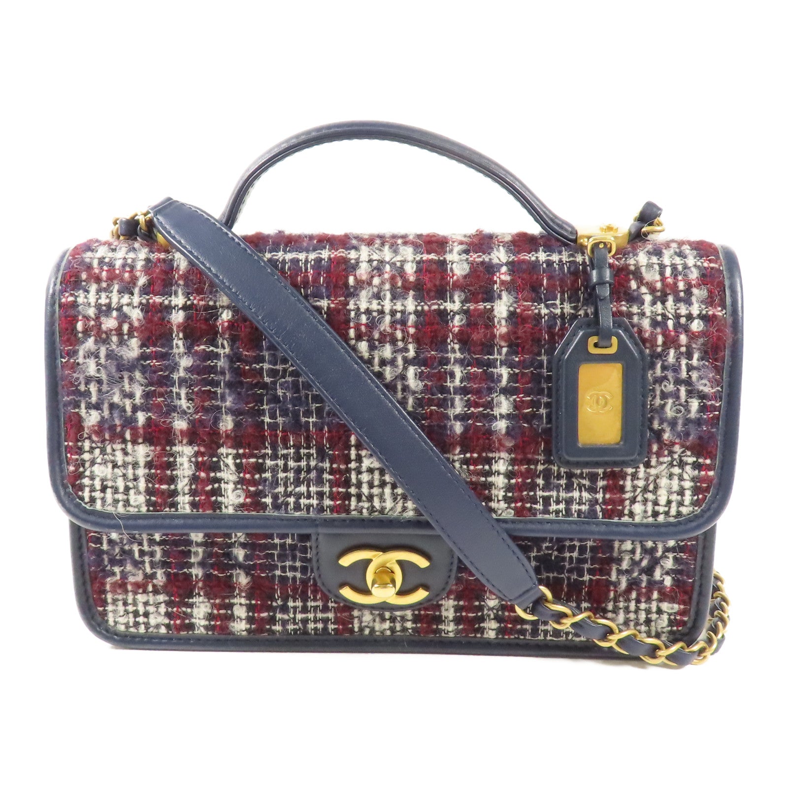 CHANEL 【激減優惠】斜紋軟呢Small Flap Bag Top Handle金扣手挽肩背兩用袋