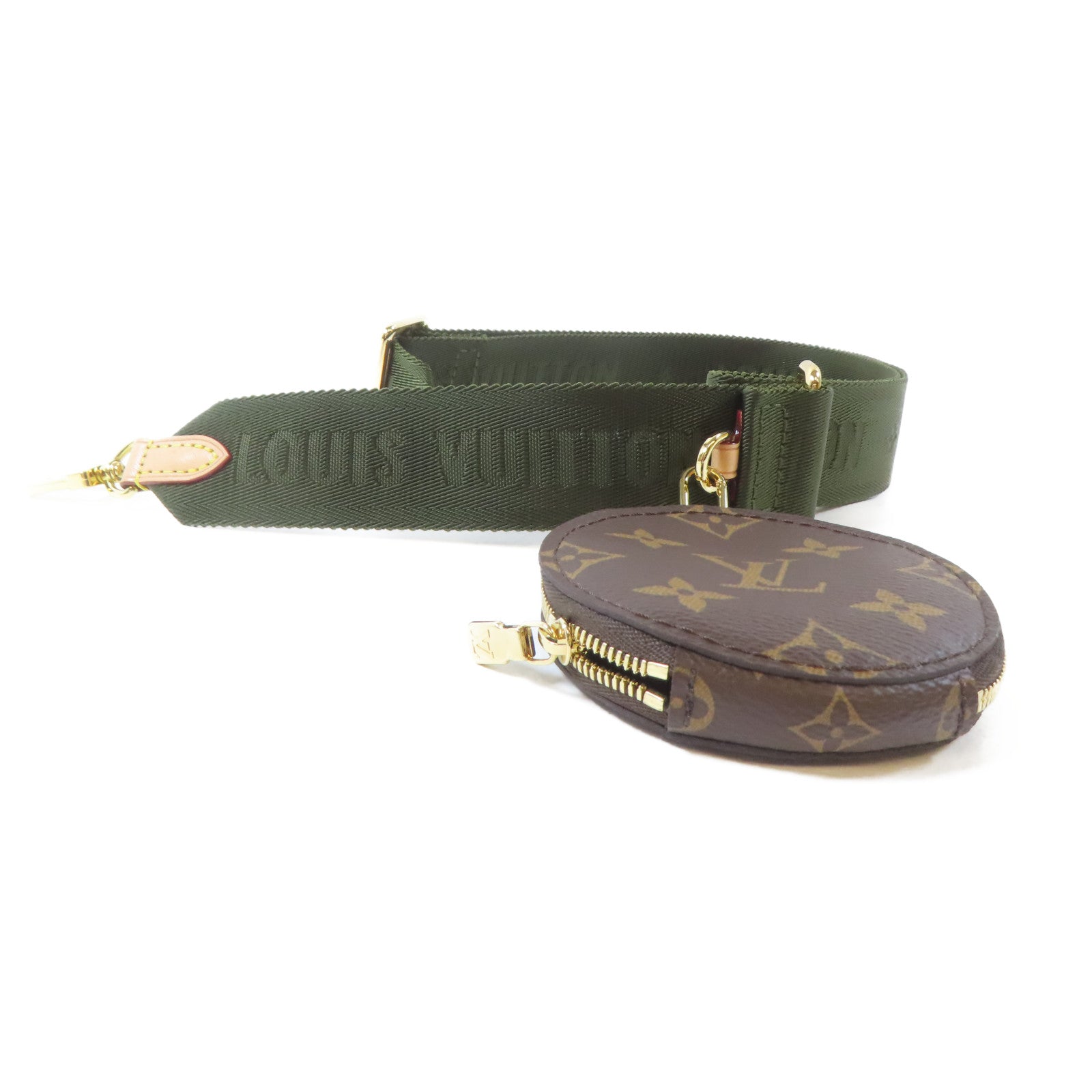 LOUIS VUITTON 帆布Shoulder Strap金扣掛飾綠色/啡色