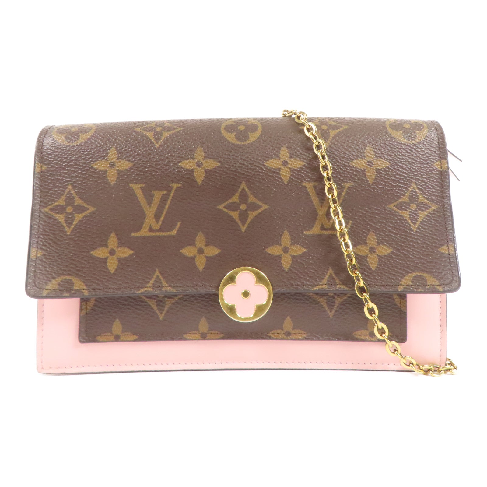 LOUIS VUITTON LV Flore Chain Wallet Shoulder Bag M67405 Monogram Brown Pink
