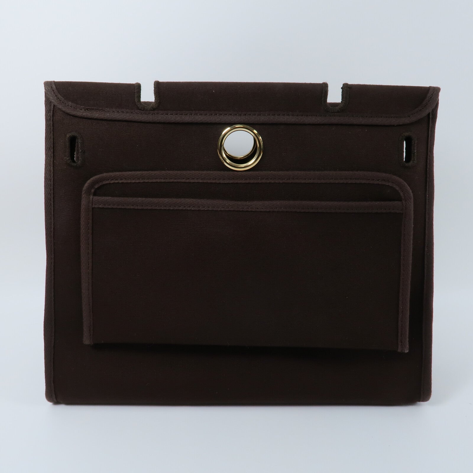 HERMES 帆布Herbag PM手挽肩背兩用袋Chocolat
