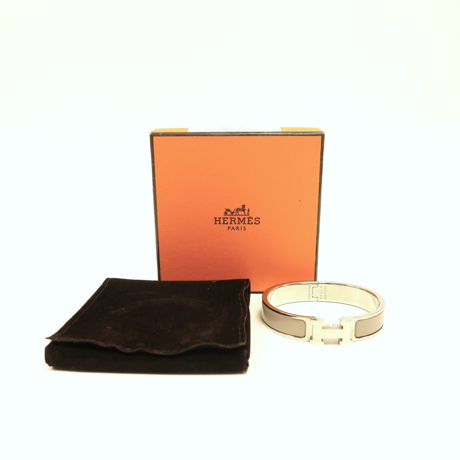 HERMES 金屬Clic H手鐲米色/銀色