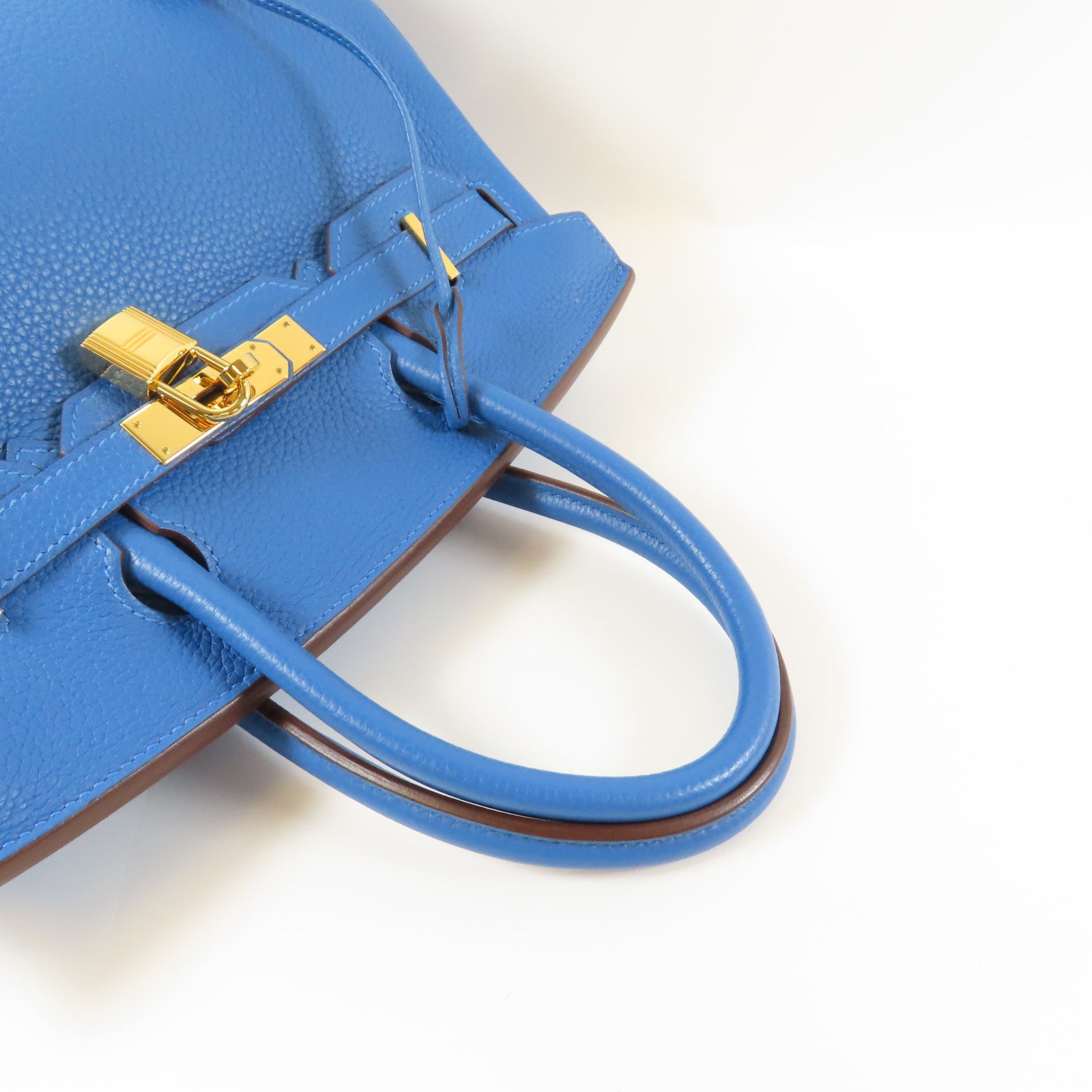 HERMES Clemence皮革Birkin 30金扣手挽袋土耳其藍色