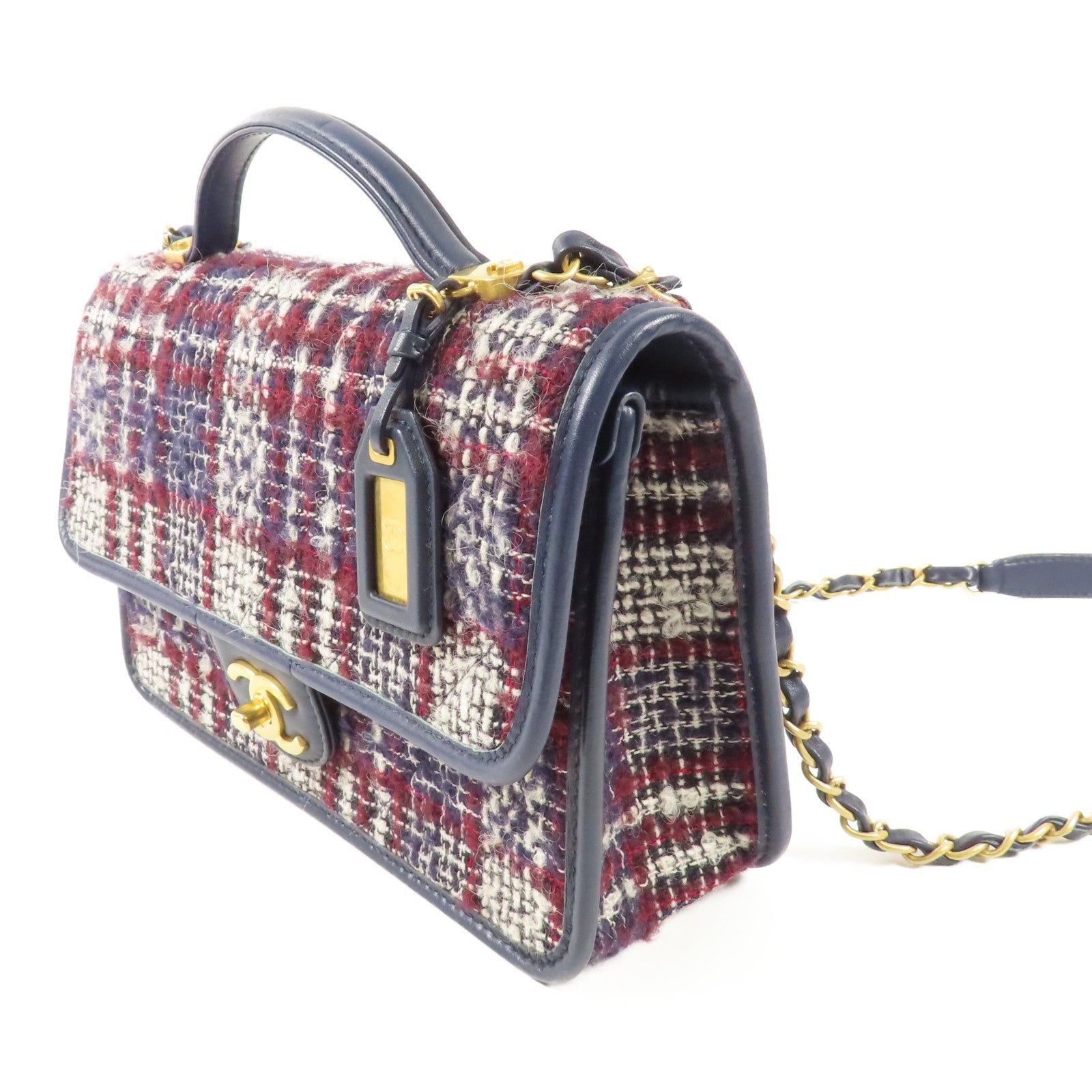 CHANEL 【激減優惠】斜紋軟呢Small Flap Bag Top Handle金扣手挽肩背兩用袋