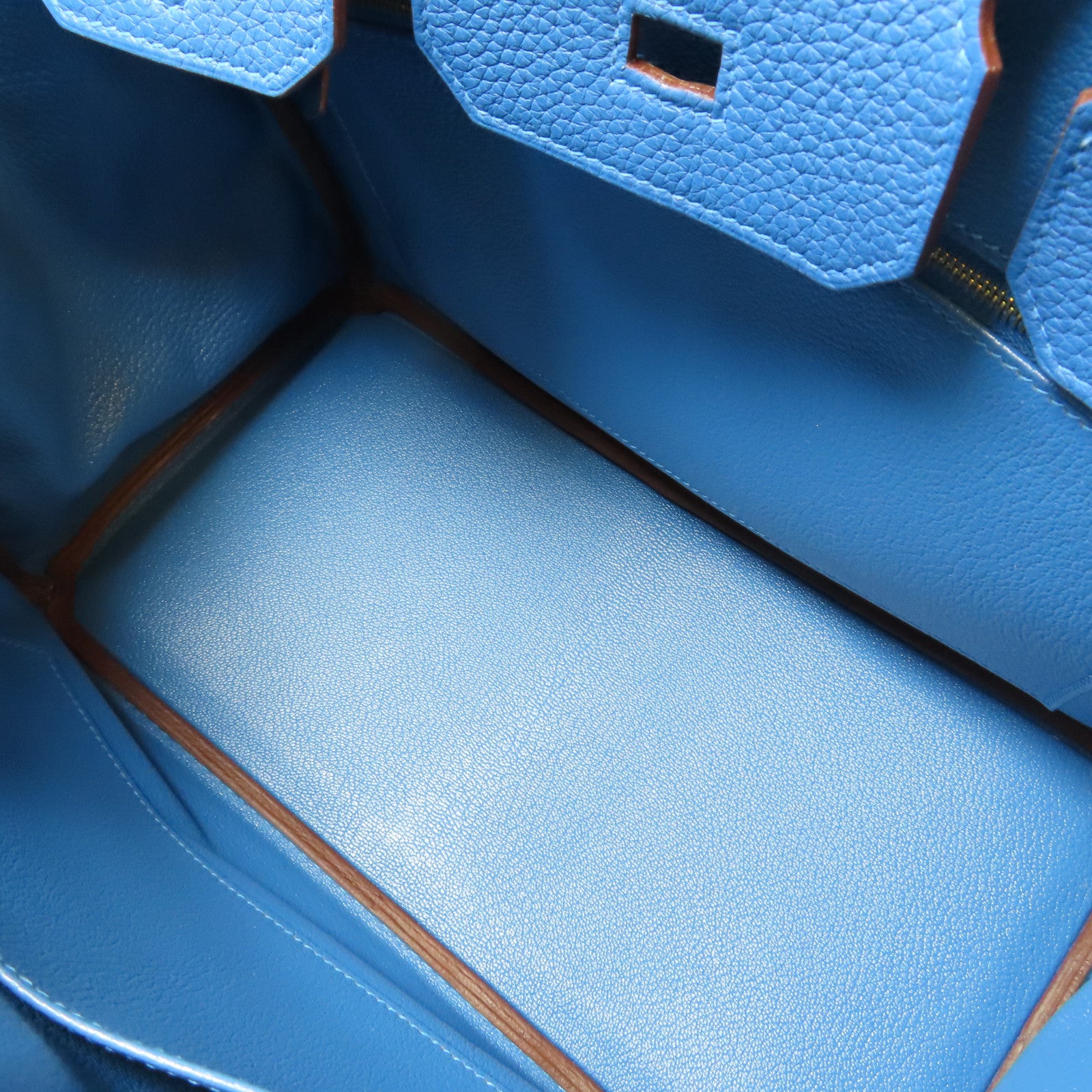 HERMES Clemence皮革Birkin 30金扣手挽袋土耳其藍色