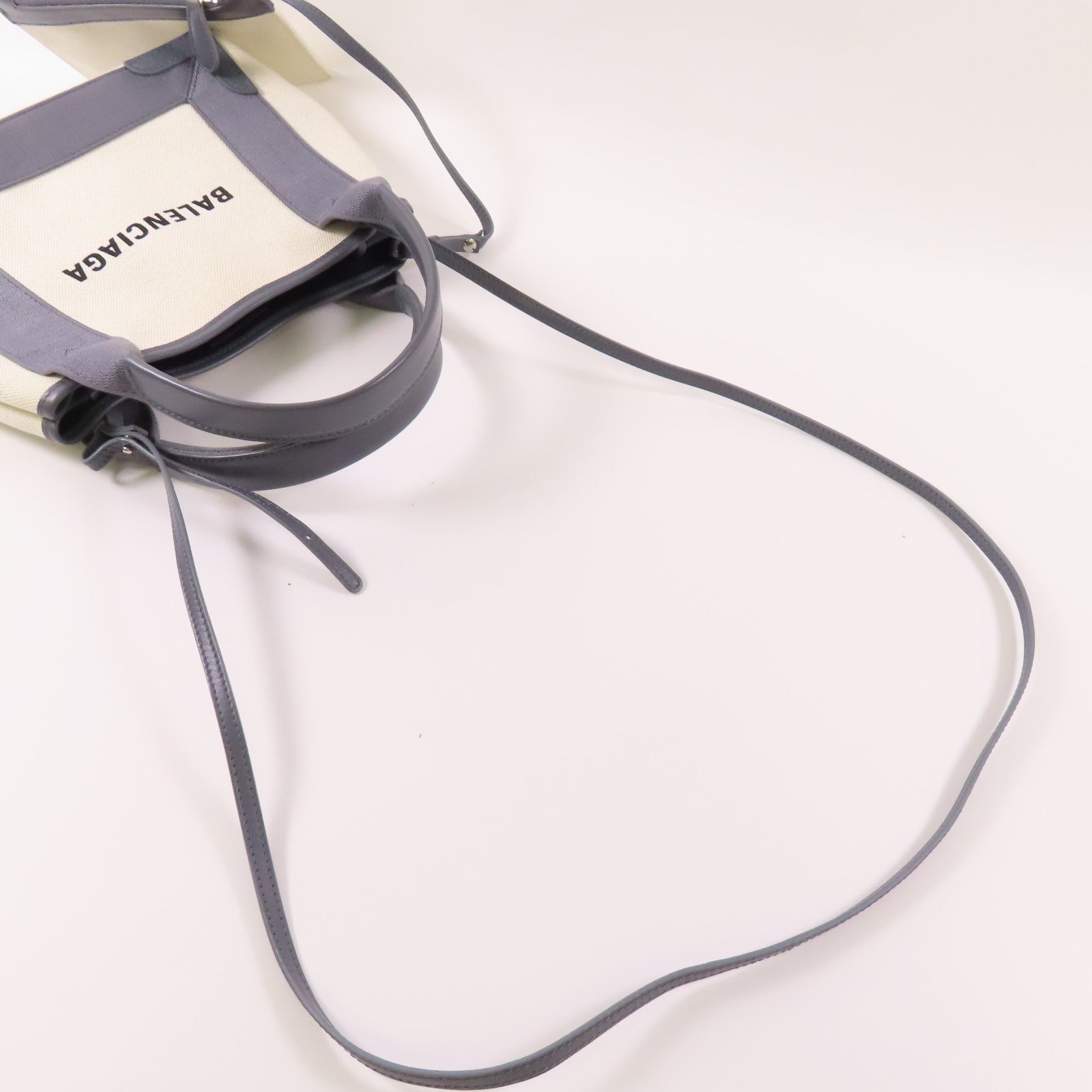 BALENCIAGA 帆布/皮革Cabas XS銀扣手挽肩背兩用袋