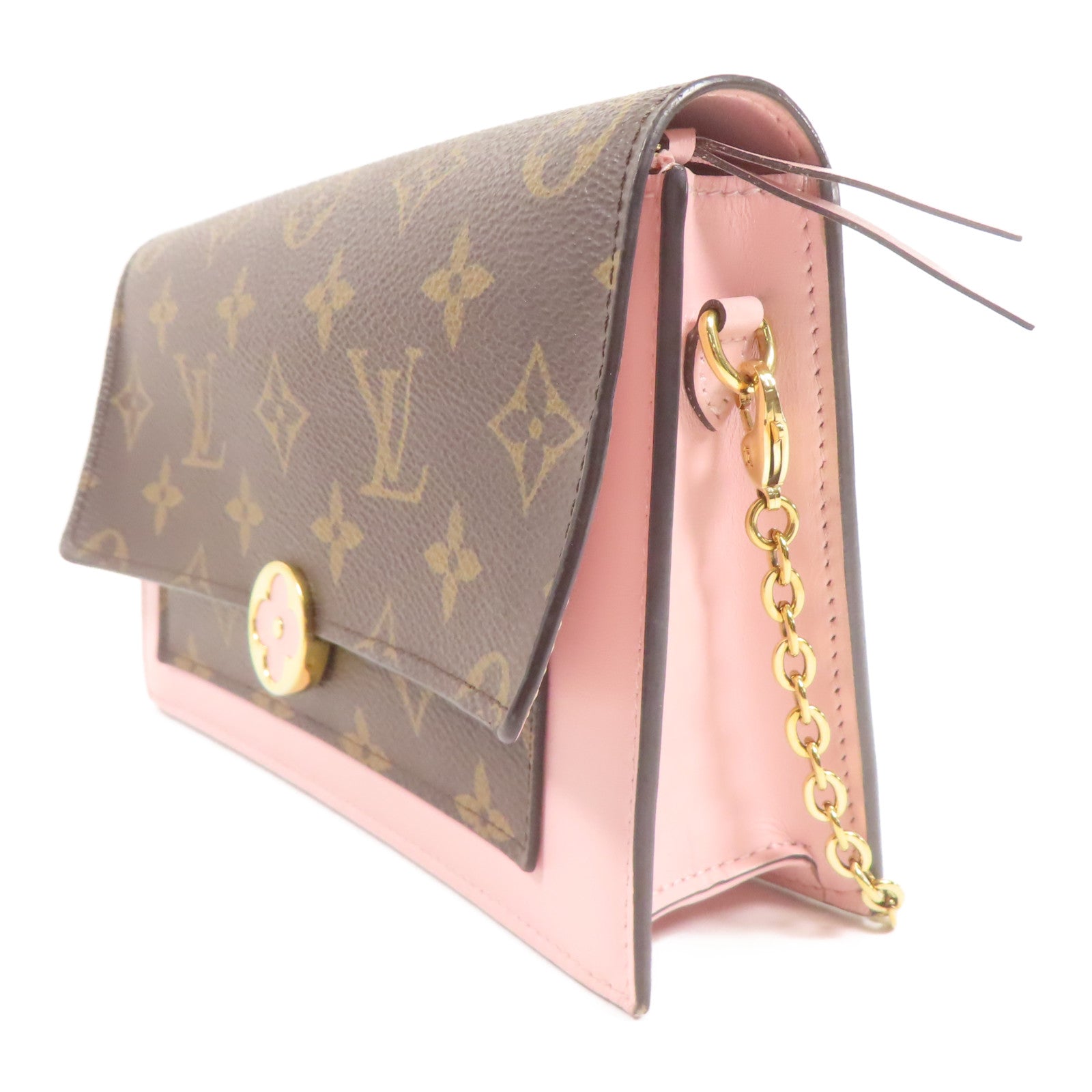 LOUIS VUITTON LV Flore Chain Wallet Shoulder Bag M67405 Monogram Brown Pink