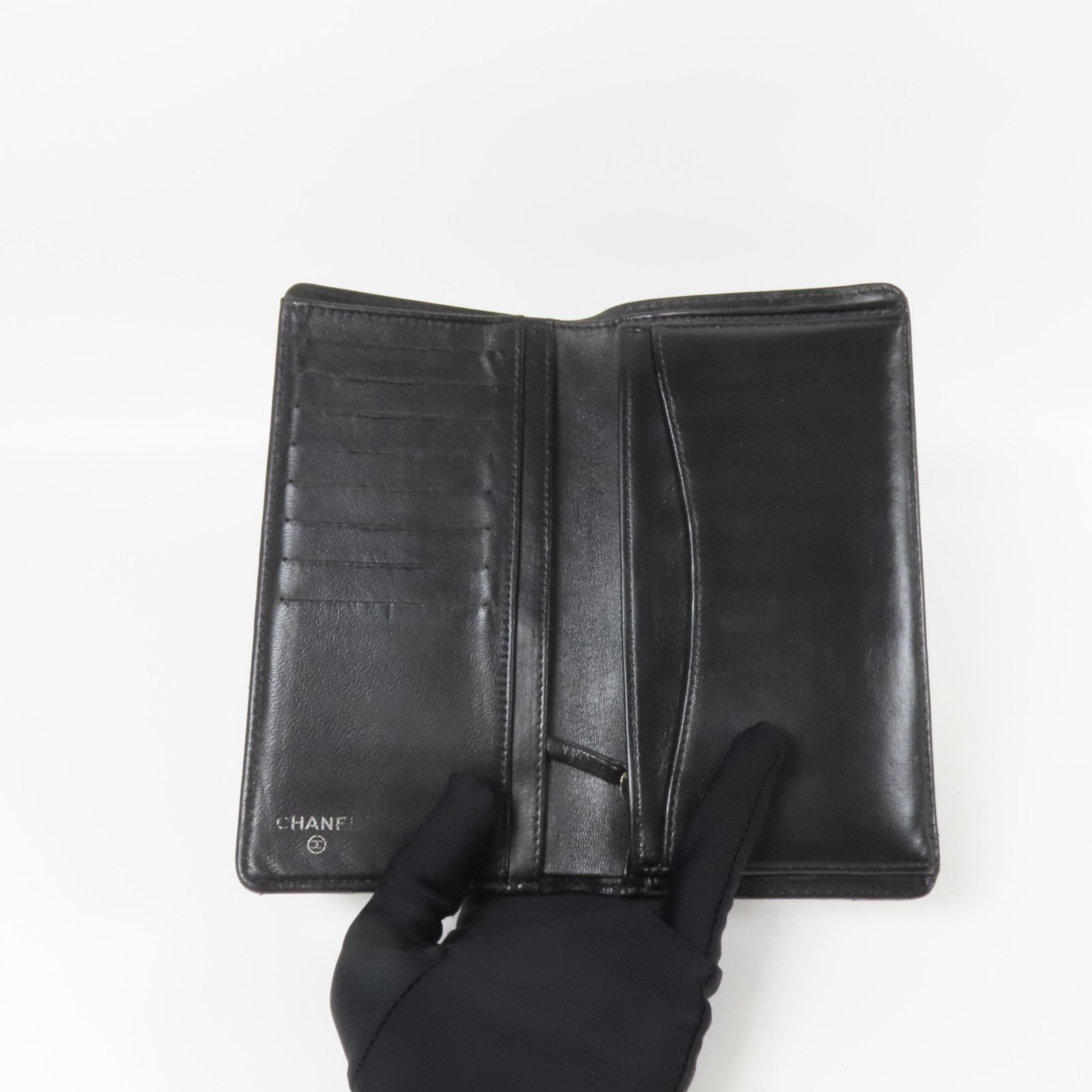 CHANEL 羊皮皮革Long Wallet銀扣長錢包