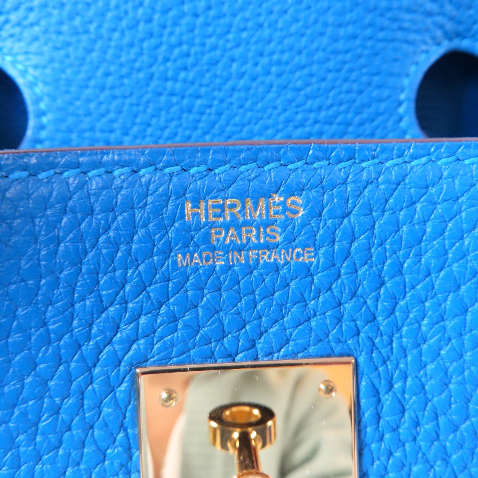 HERMES Clemence皮革Birkin 30金扣手挽袋土耳其藍色