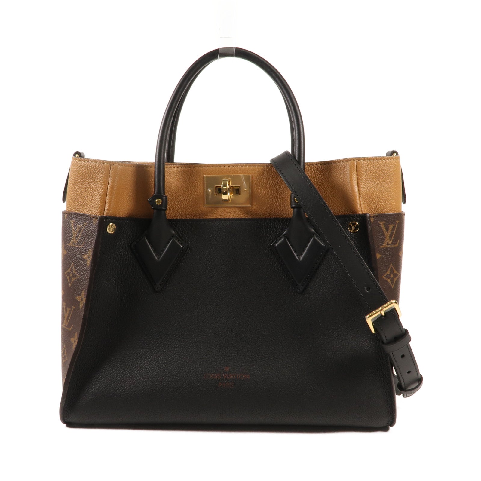 LOUIS VUITTON Monogram/牛皮皮革On My Side MM金扣手挽肩背兩用袋