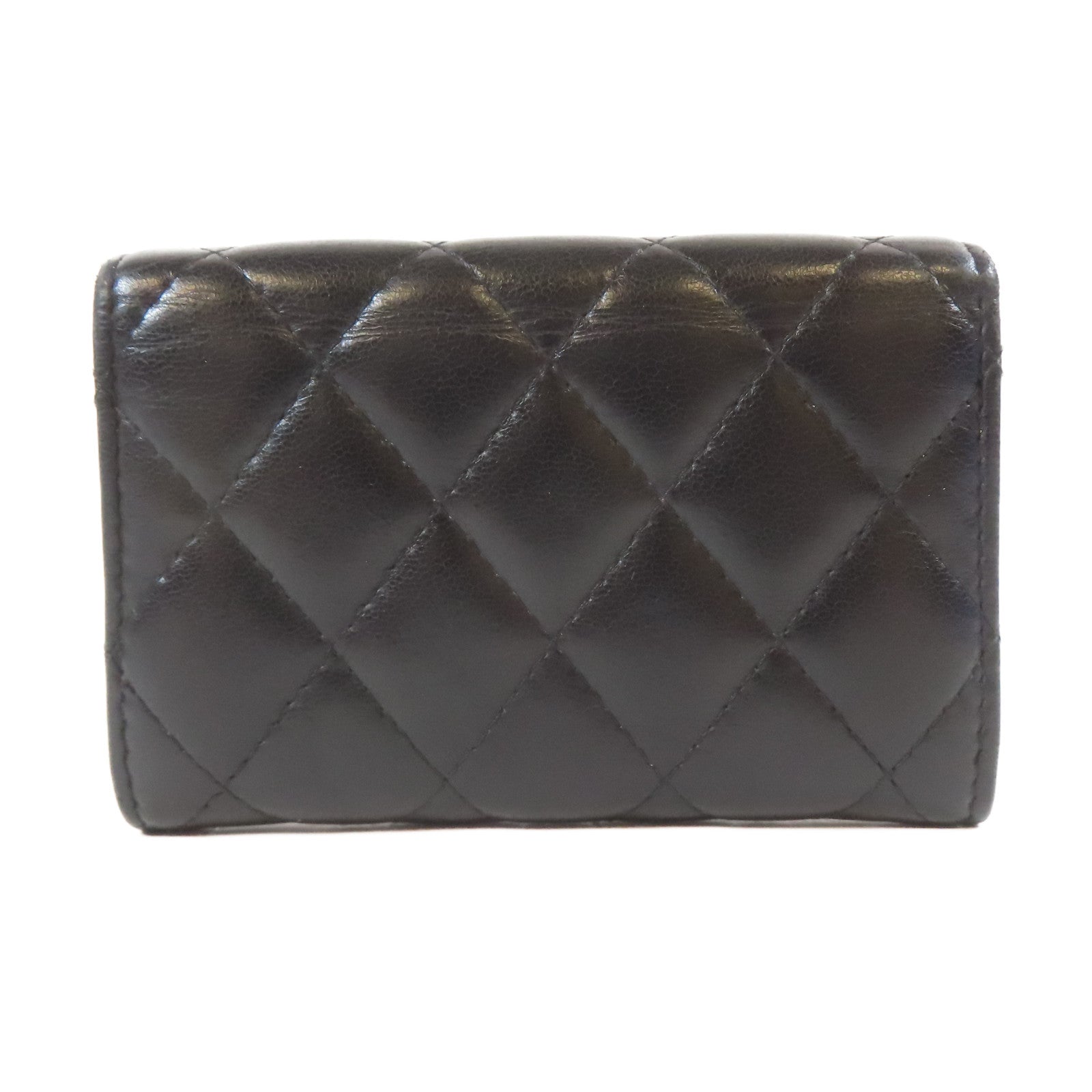 CHANEL 菱格羊皮皮革Card Case銀扣卡片套黑色