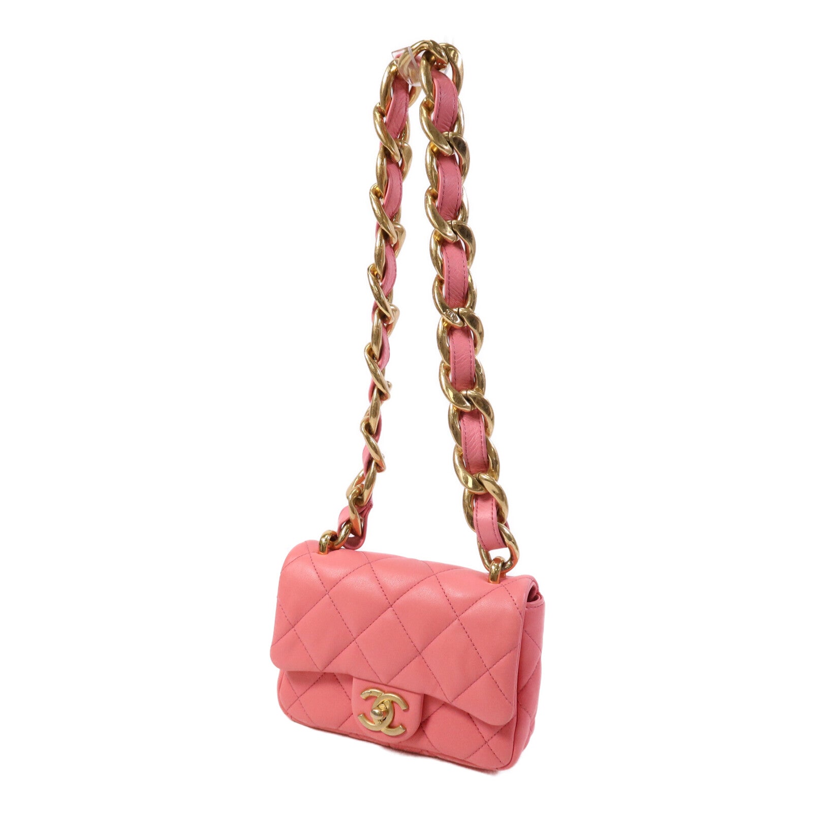 CHANEL 【激減優惠】羊皮皮革Mini Matelasse Chain Shoulder金扣鏈帶肩背袋