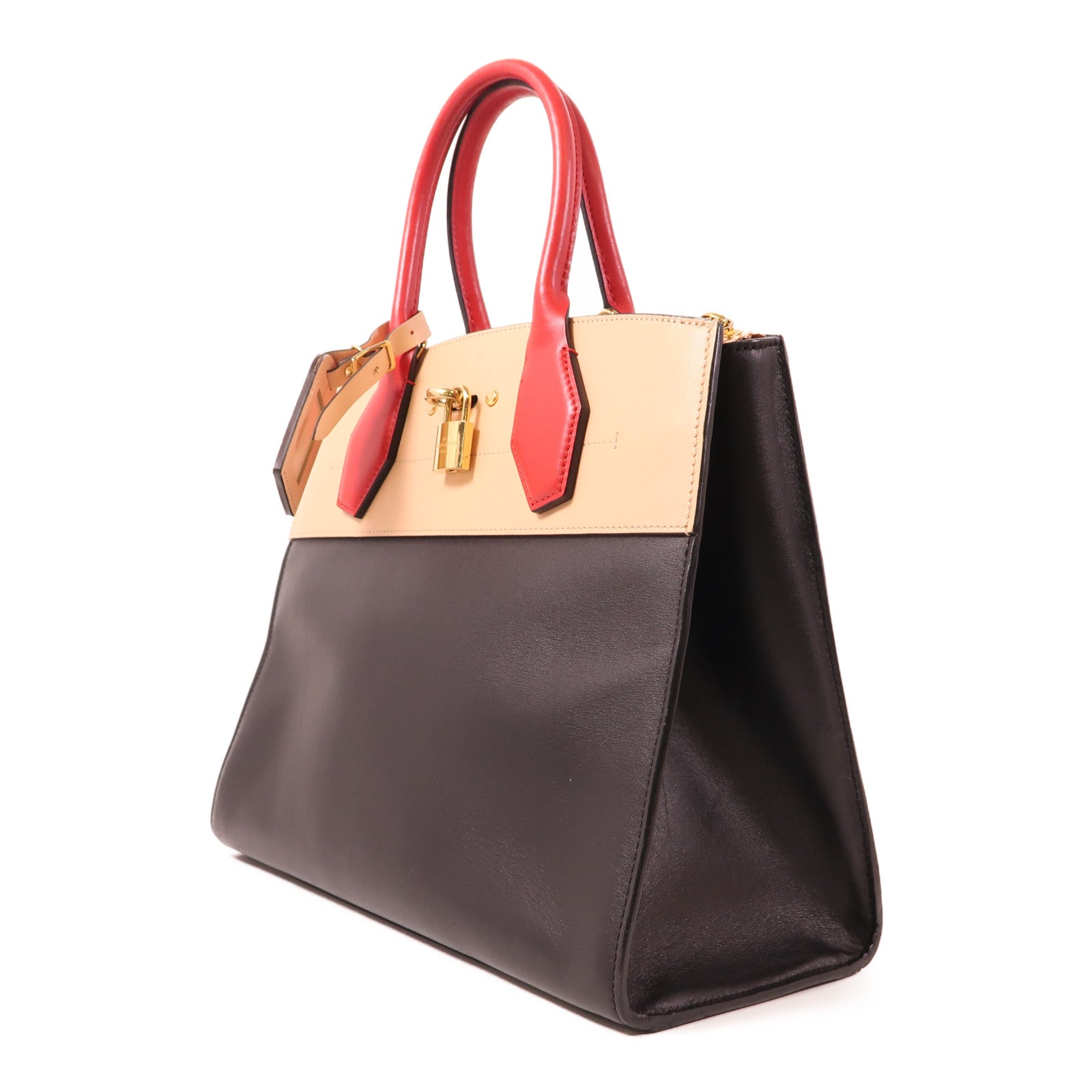 LOUIS VUITTON LV GHW City Steamer MM 2 Way Bag M42190 Calfskin Black/Beige/Red
