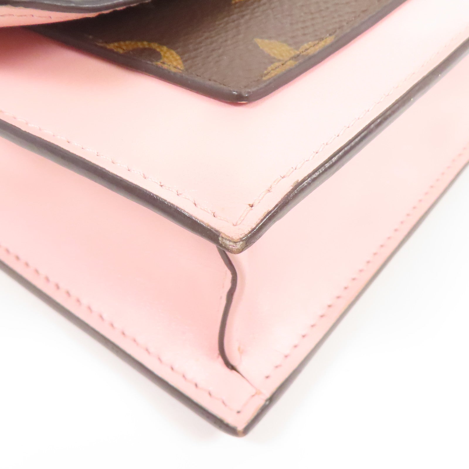 LOUIS VUITTON LV Flore Chain Wallet Shoulder Bag M67405 Monogram Brown Pink