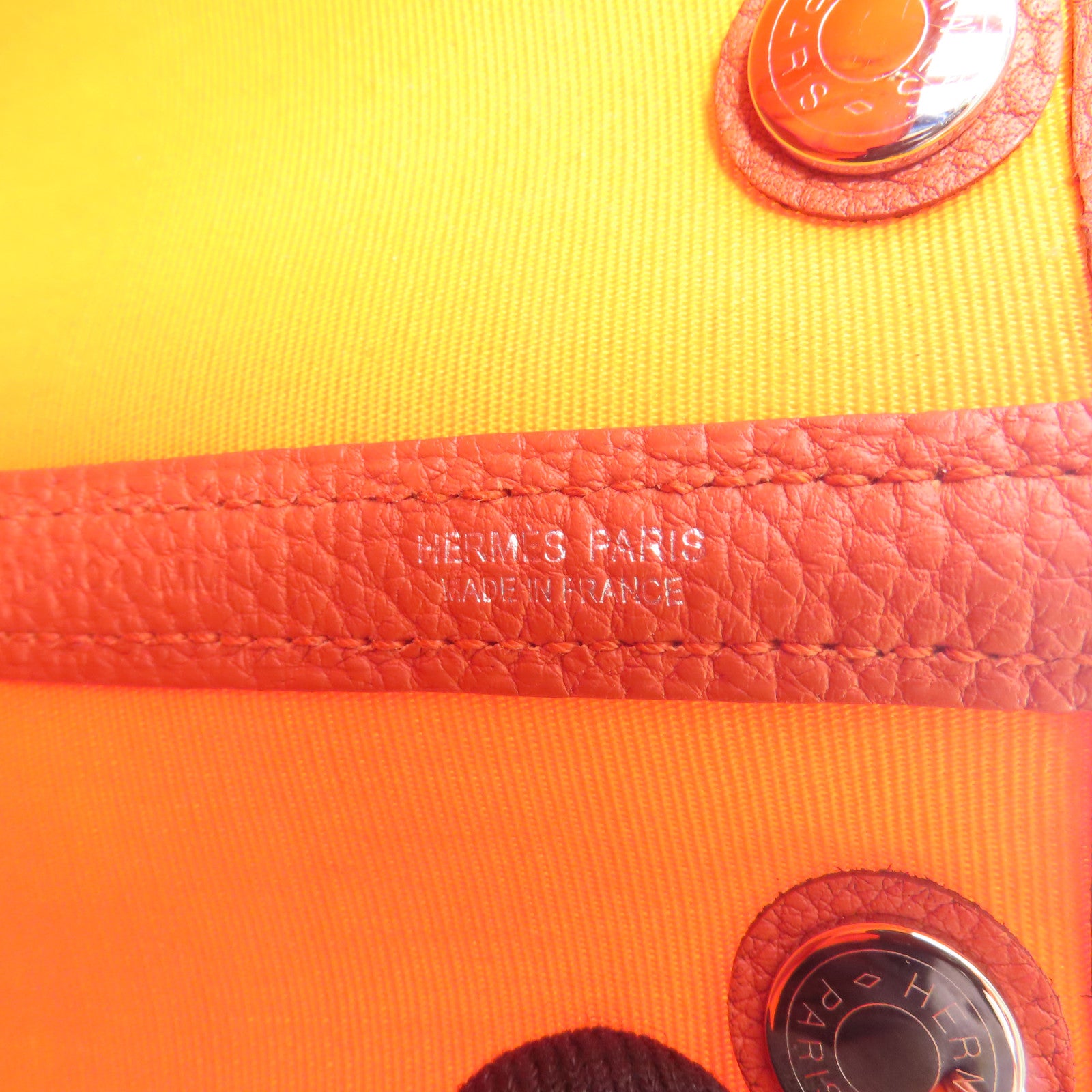 HERMES 帆布Garden Party TPM銀扣手挽袋橙色