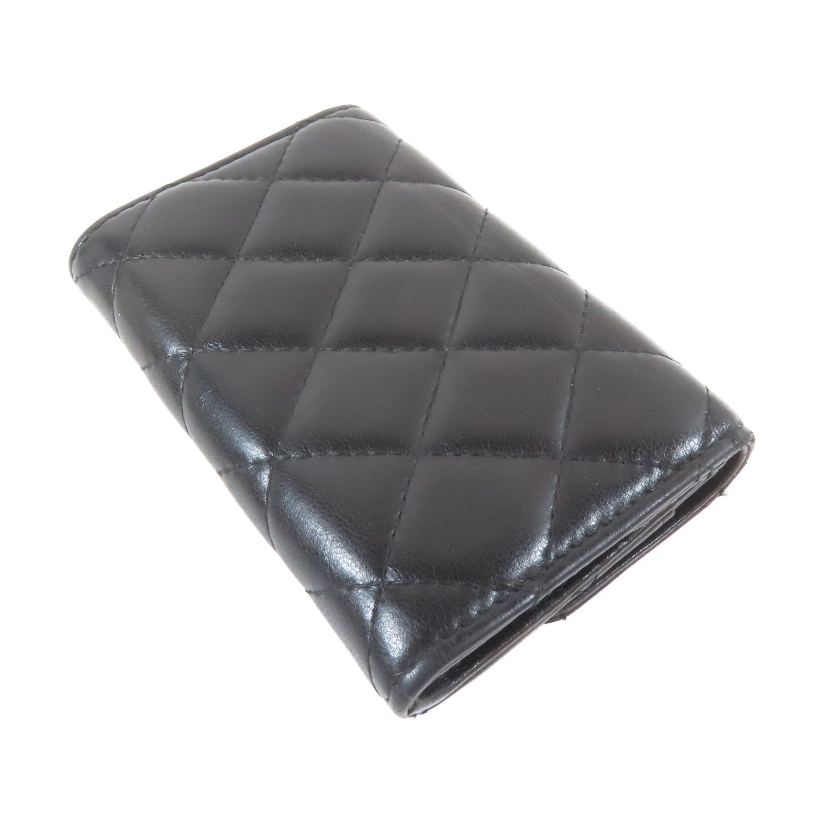 CHANEL 菱格羊皮皮革Card Case銀扣卡片套黑色