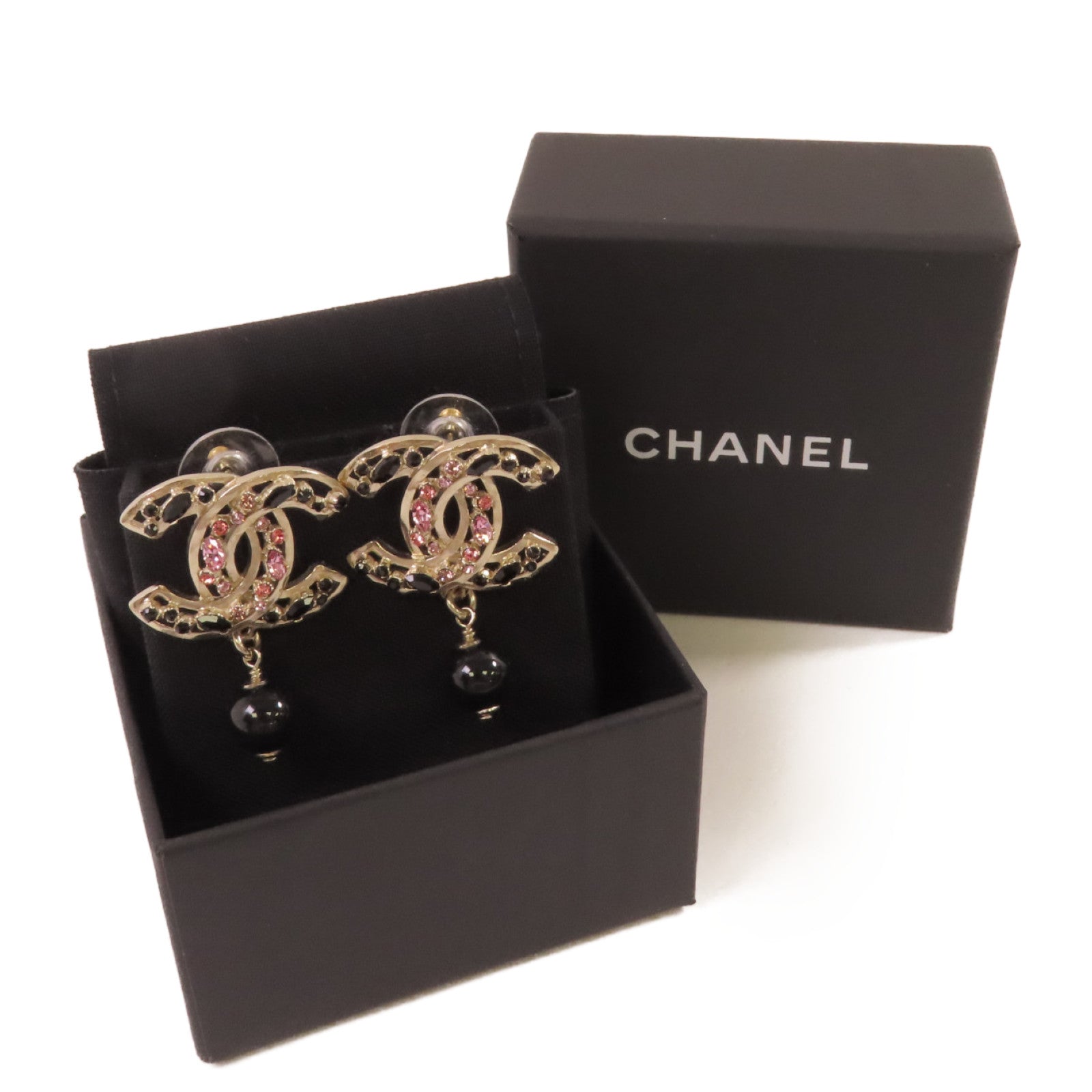 CHANEL 金屬/仿珍珠/水鑽CC Earrings金扣耳環金色/黑色/粉紅色