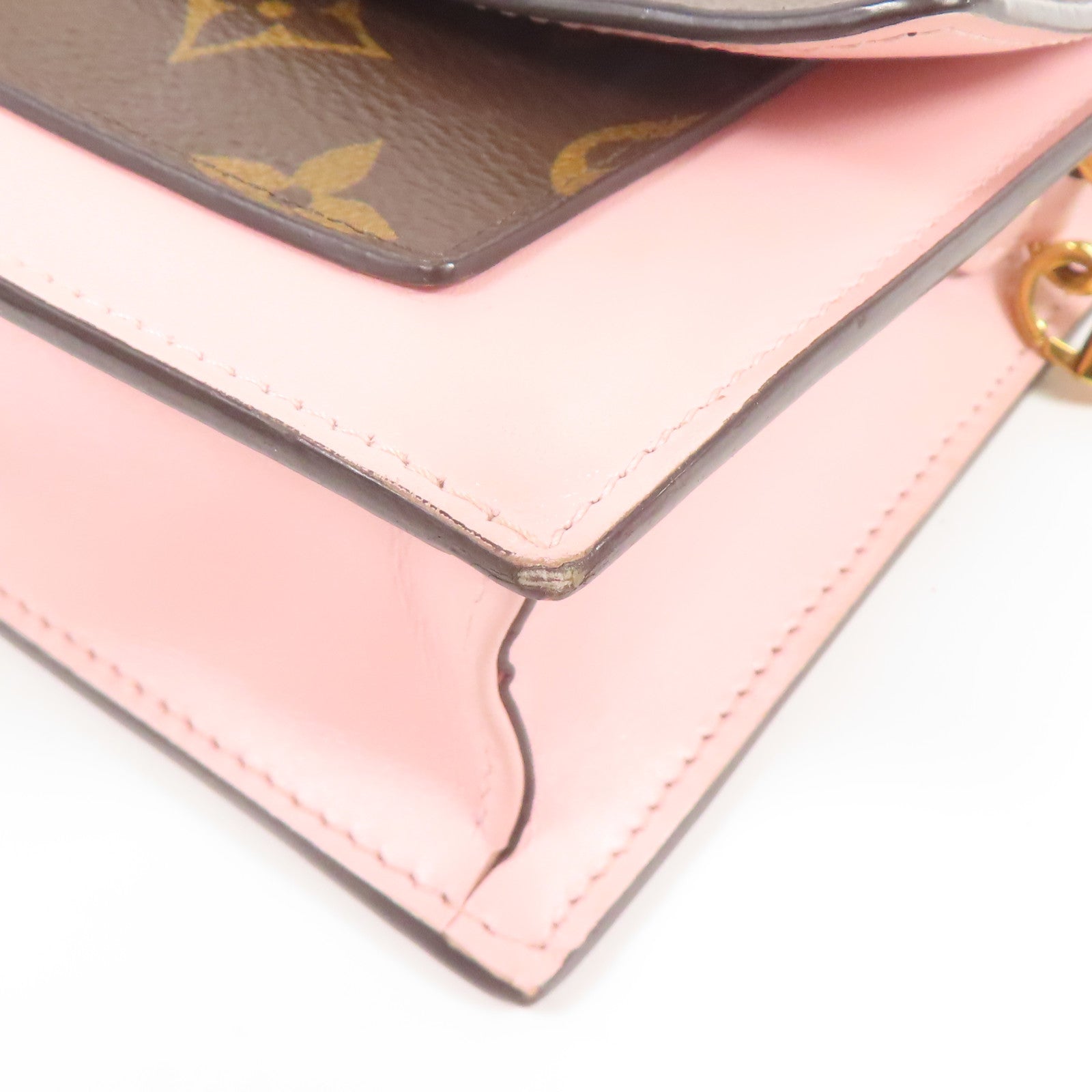 LOUIS VUITTON LV Flore Chain Wallet Shoulder Bag M67405 Monogram Brown Pink