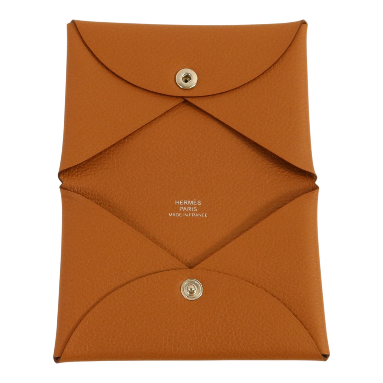 HERMES Evercolor皮革Calvi銀扣卡片套Gold