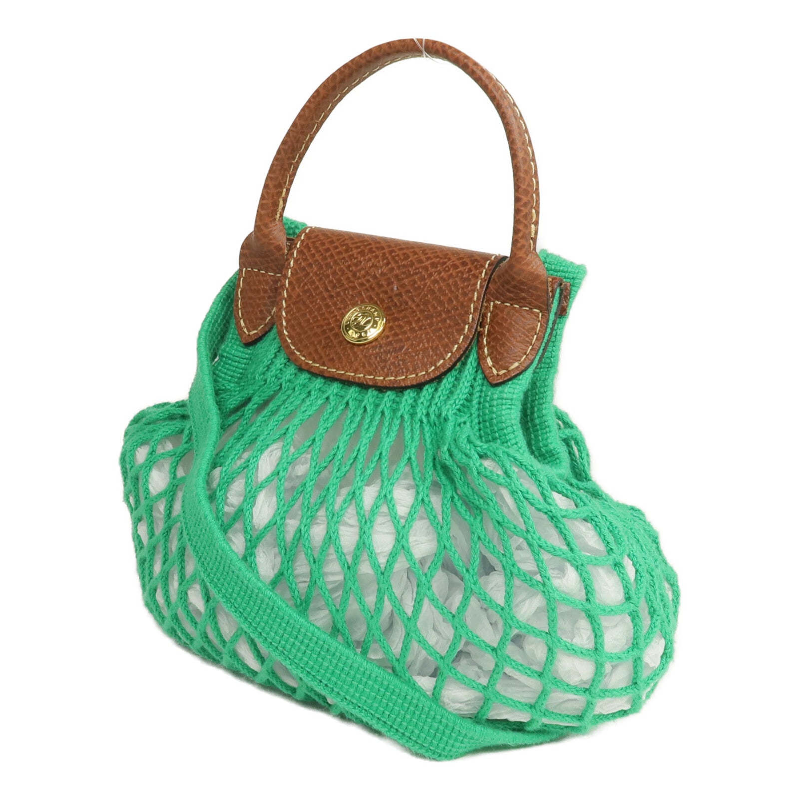 Longchamp 棉質/皮革XS Le Pliage Filet手挽肩背兩用袋
