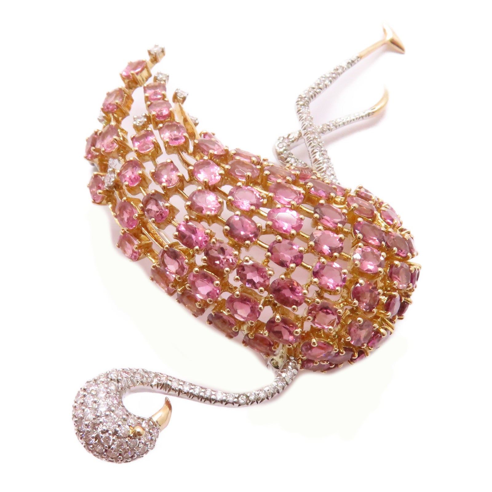 JEWELRY 【激減優惠】18K黃金/白金Tourmaline Diamond Brooch 12.83ct電氣石/0.96ct鑽石胸針