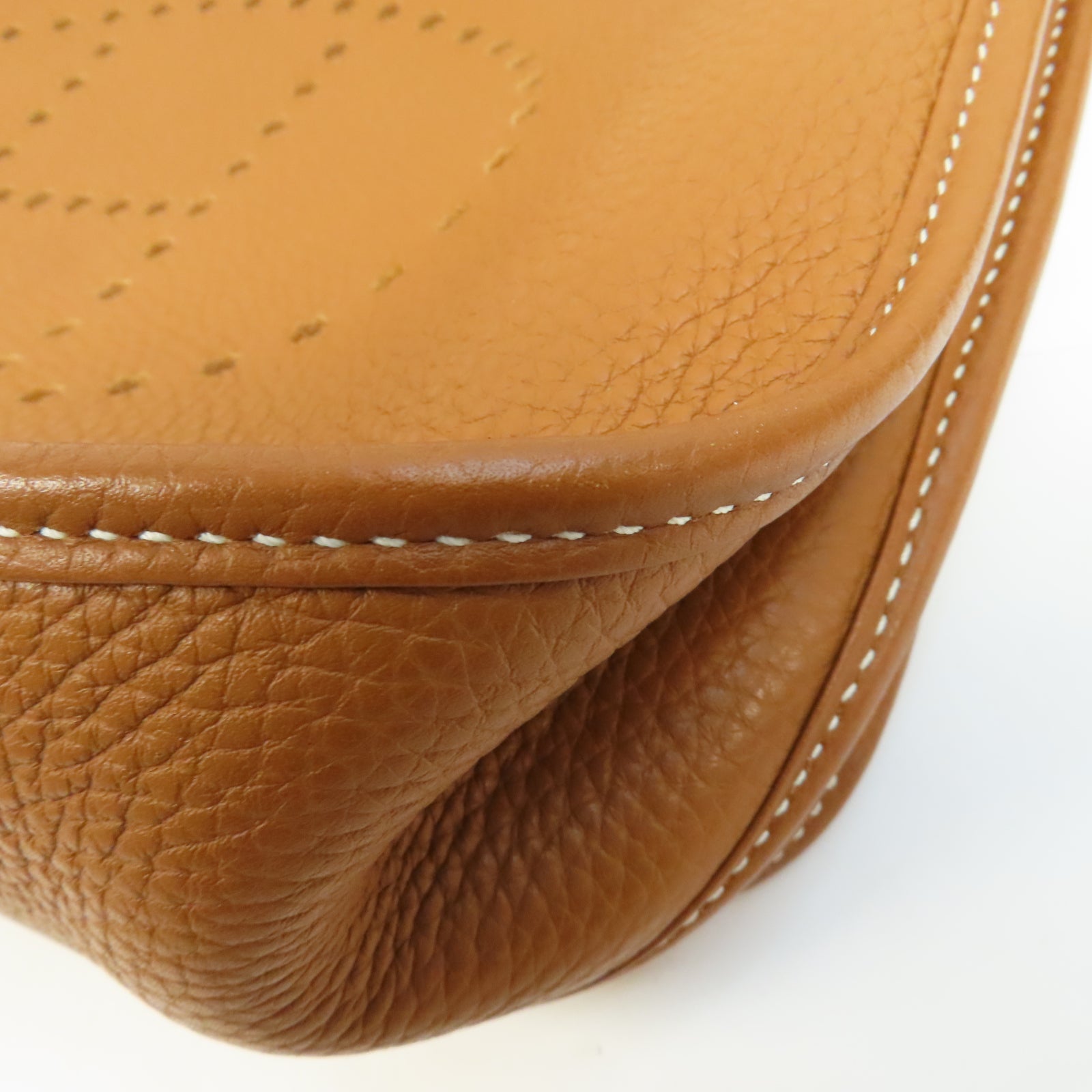 HERMES Clemence皮革Evelyne GM銀扣肩背袋經典駝色