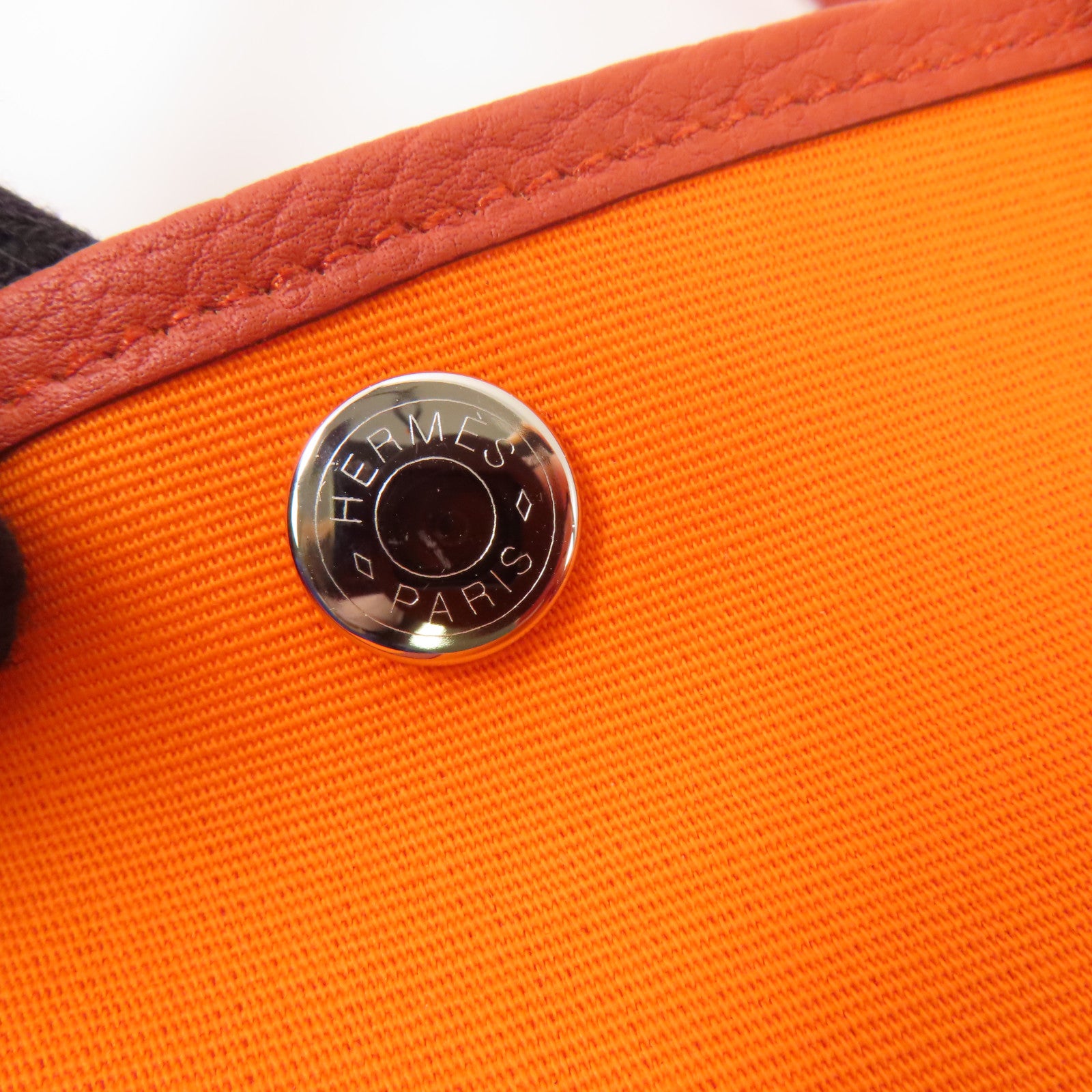 HERMES 帆布Garden Party TPM銀扣手挽袋橙色