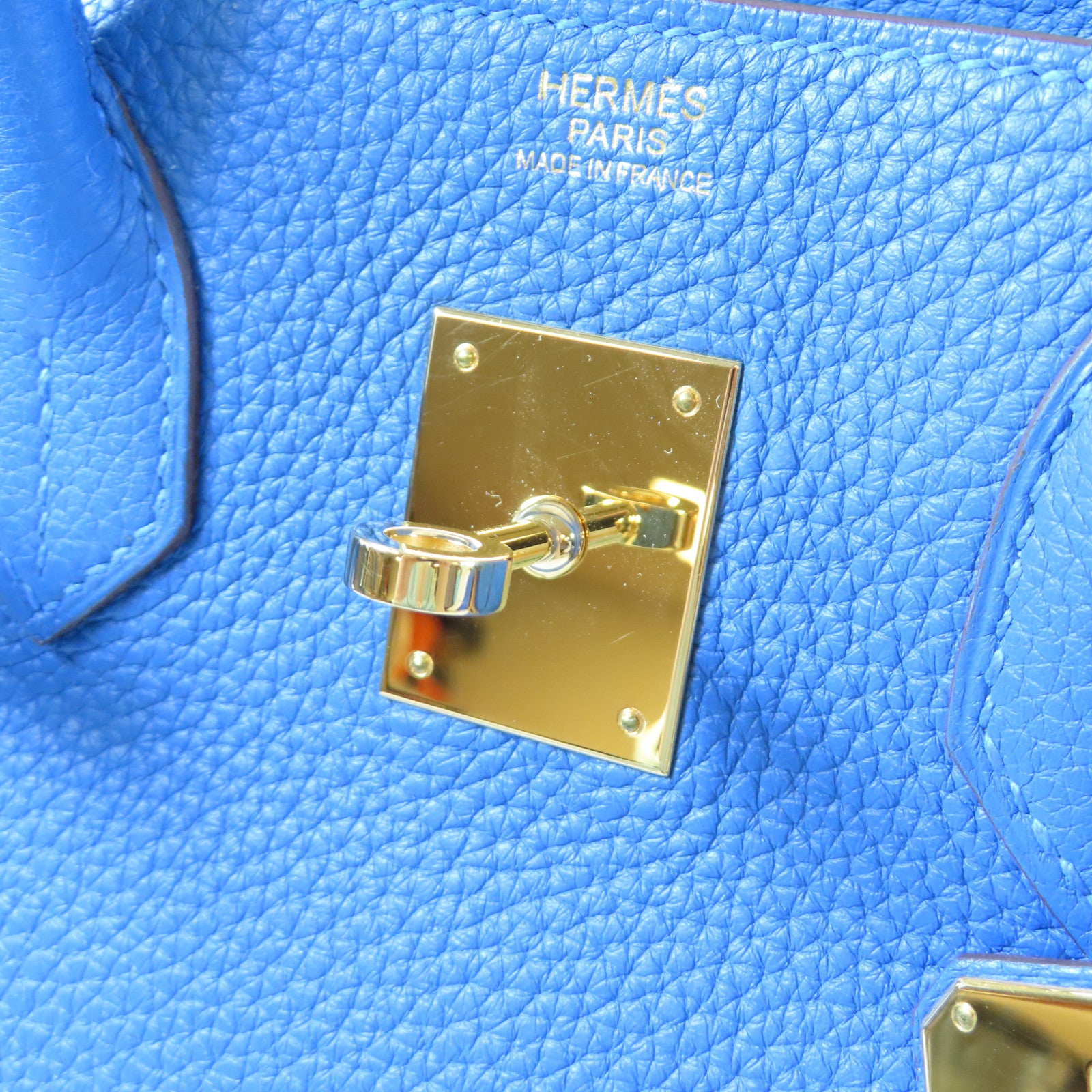 HERMES Clemence皮革Birkin 30金扣手挽袋土耳其藍色