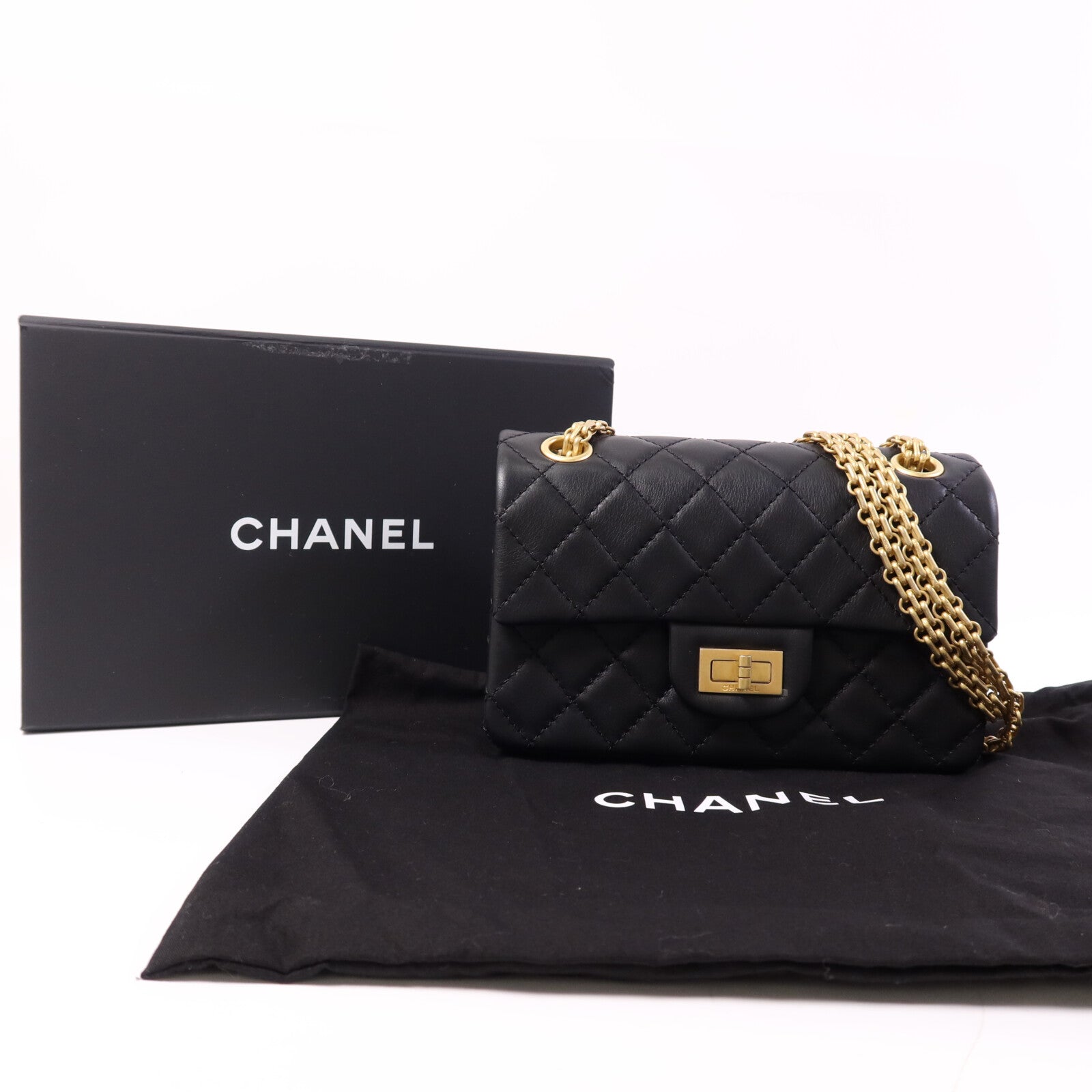 CHANEL 牛皮皮革Mini 2.55金扣鏈帶肩背袋