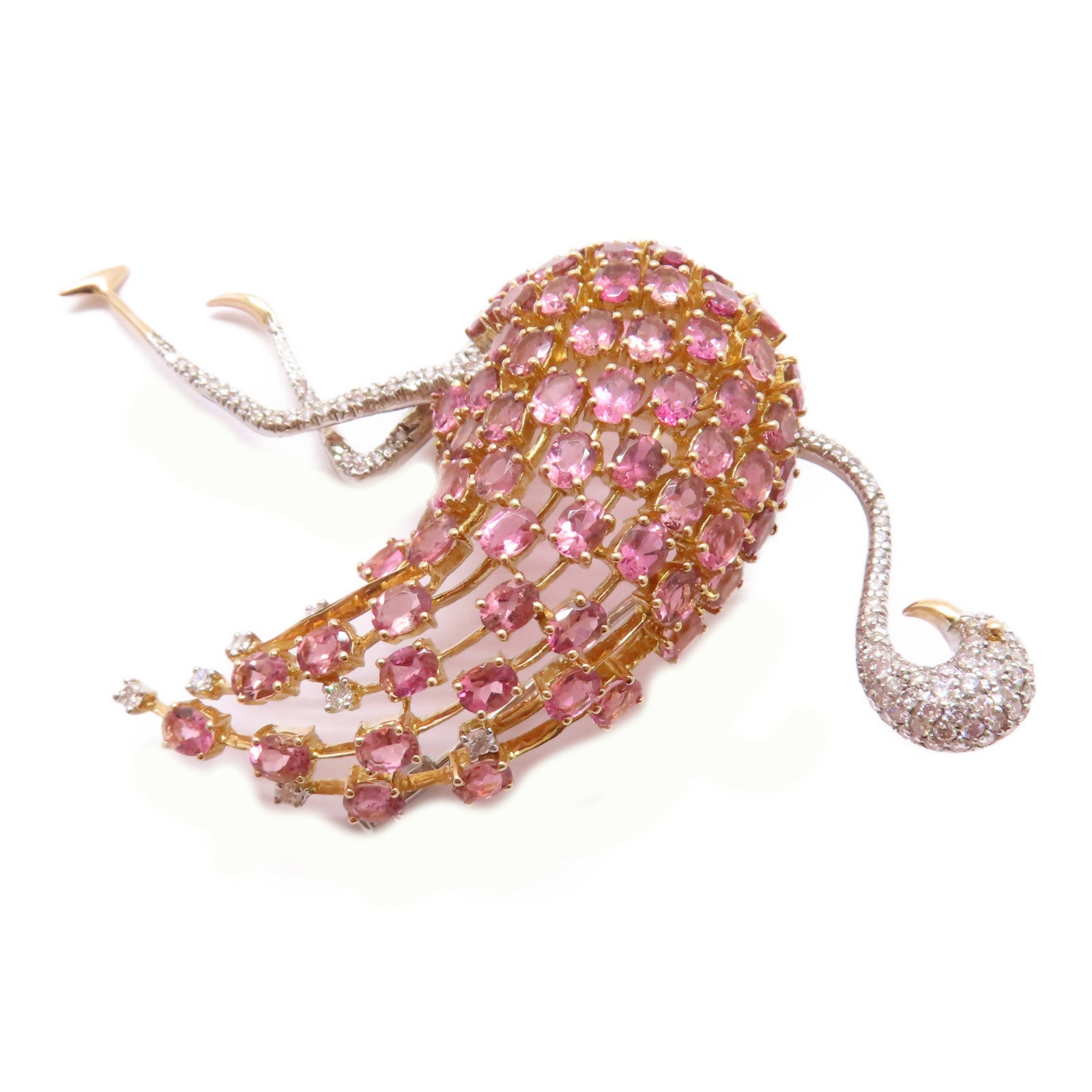 JEWELRY 【激減優惠】18K黃金/白金Tourmaline Diamond Brooch 12.83ct電氣石/0.96ct鑽石胸針