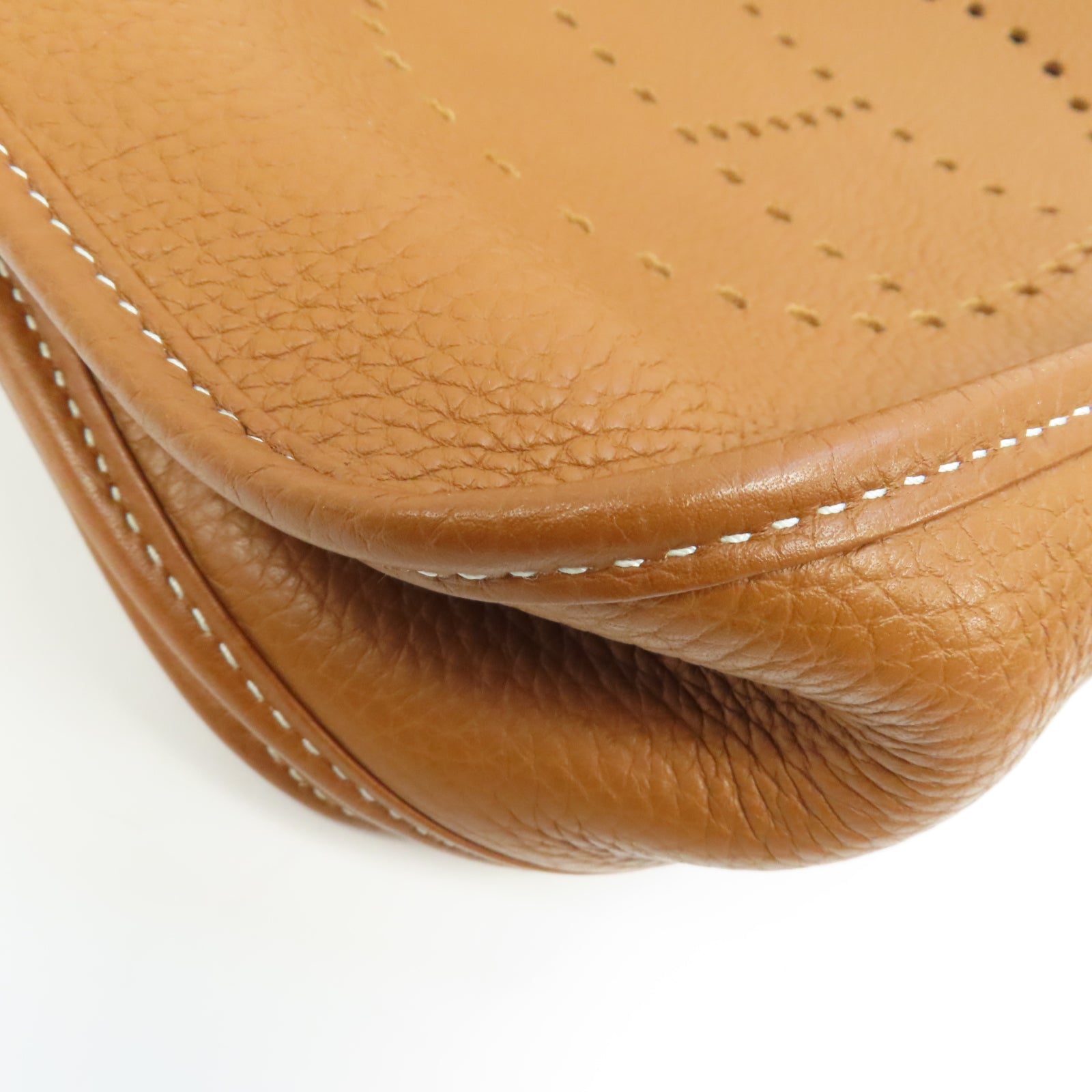 HERMES Clemence皮革Evelyne GM銀扣肩背袋經典駝色