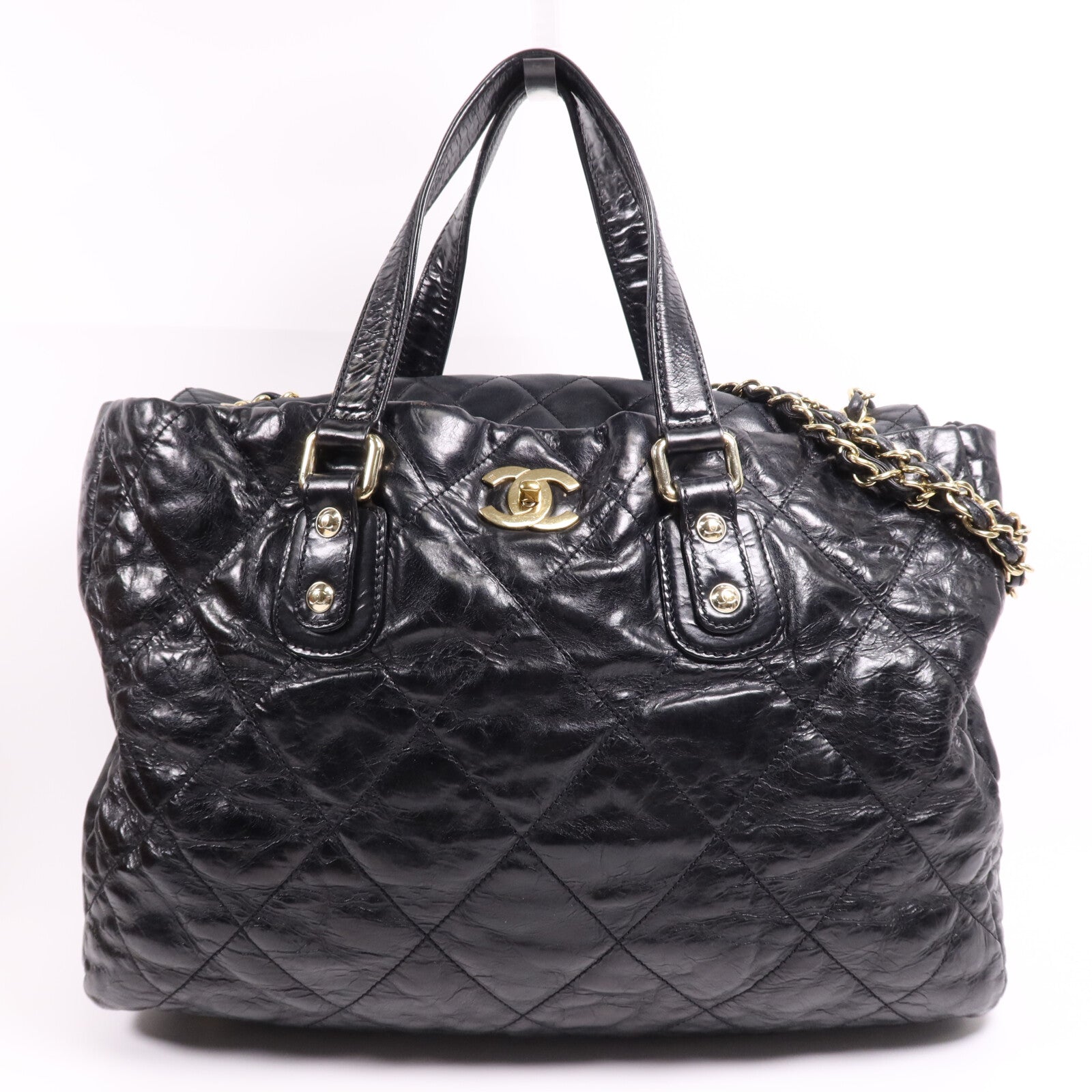 CHANEL 牛皮皮革Tote Bag金扣鏈帶肩背袋