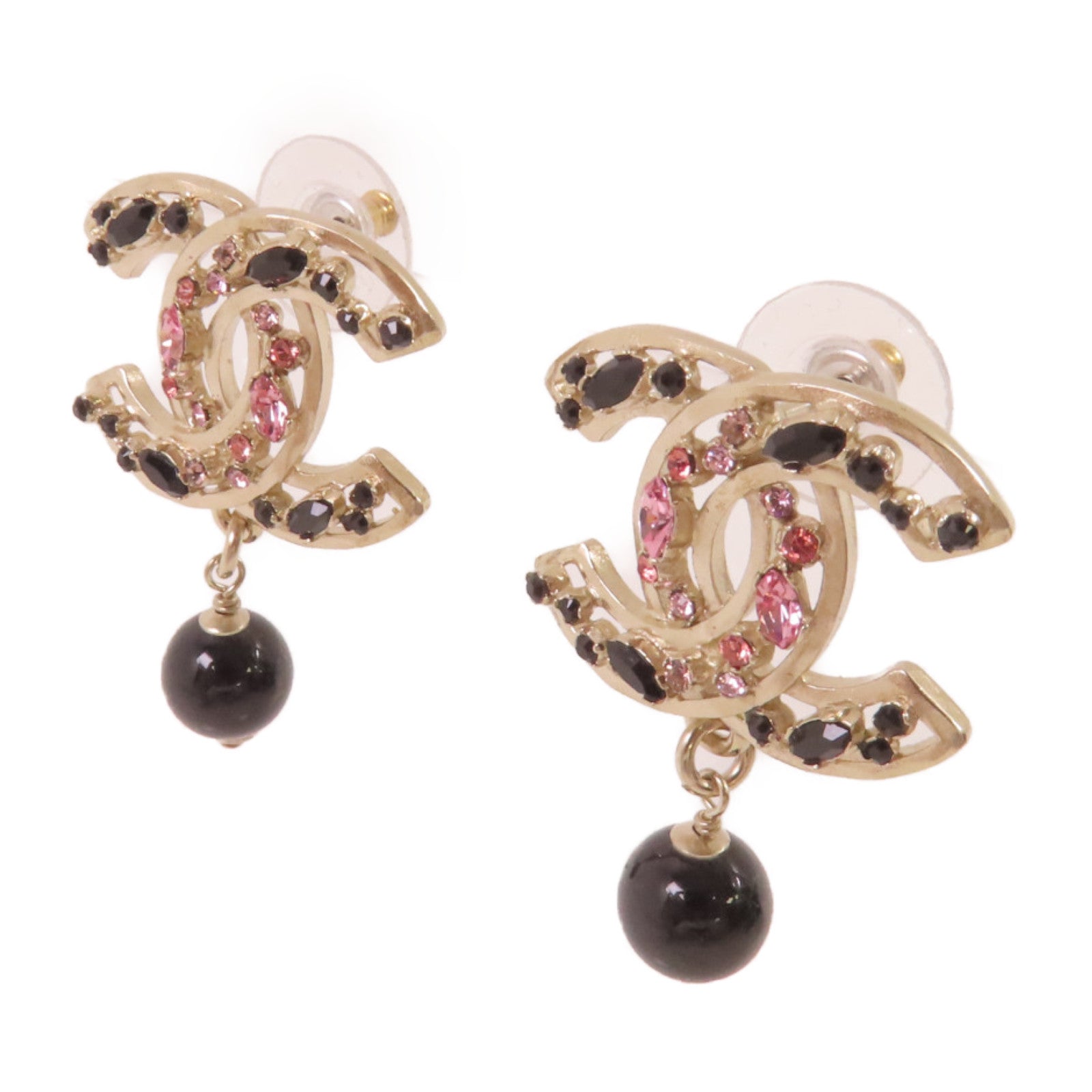 CHANEL 金屬/仿珍珠/水鑽CC Earrings金扣耳環金色/黑色/粉紅色
