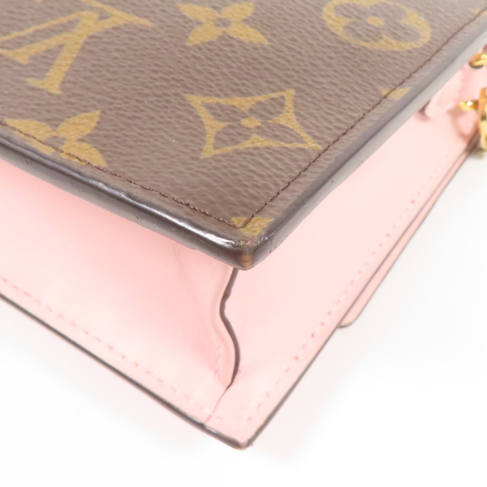 LOUIS VUITTON LV Flore Chain Wallet Shoulder Bag M67405 Monogram Brown Pink