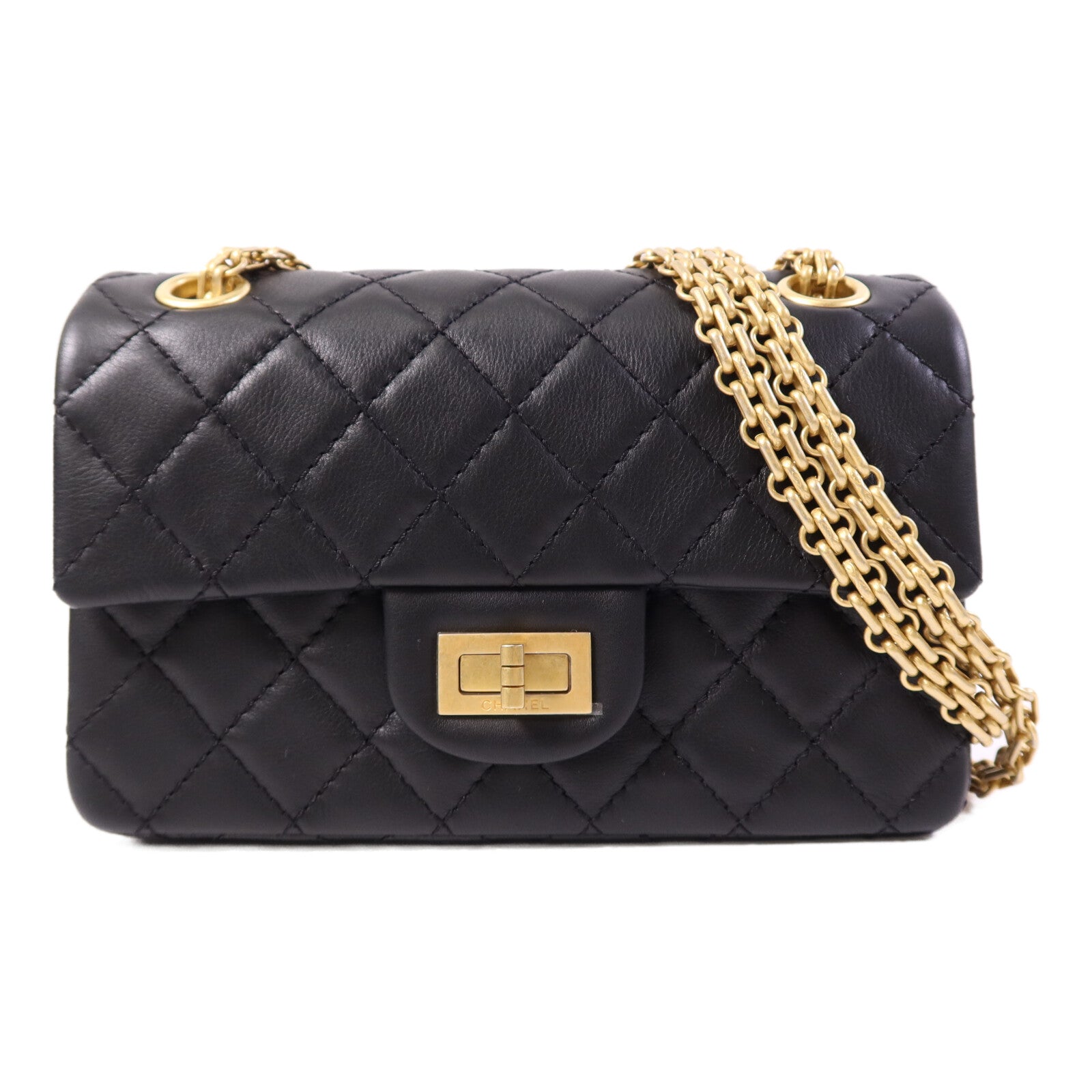CHANEL 牛皮皮革Mini 2.55金扣鏈帶肩背袋