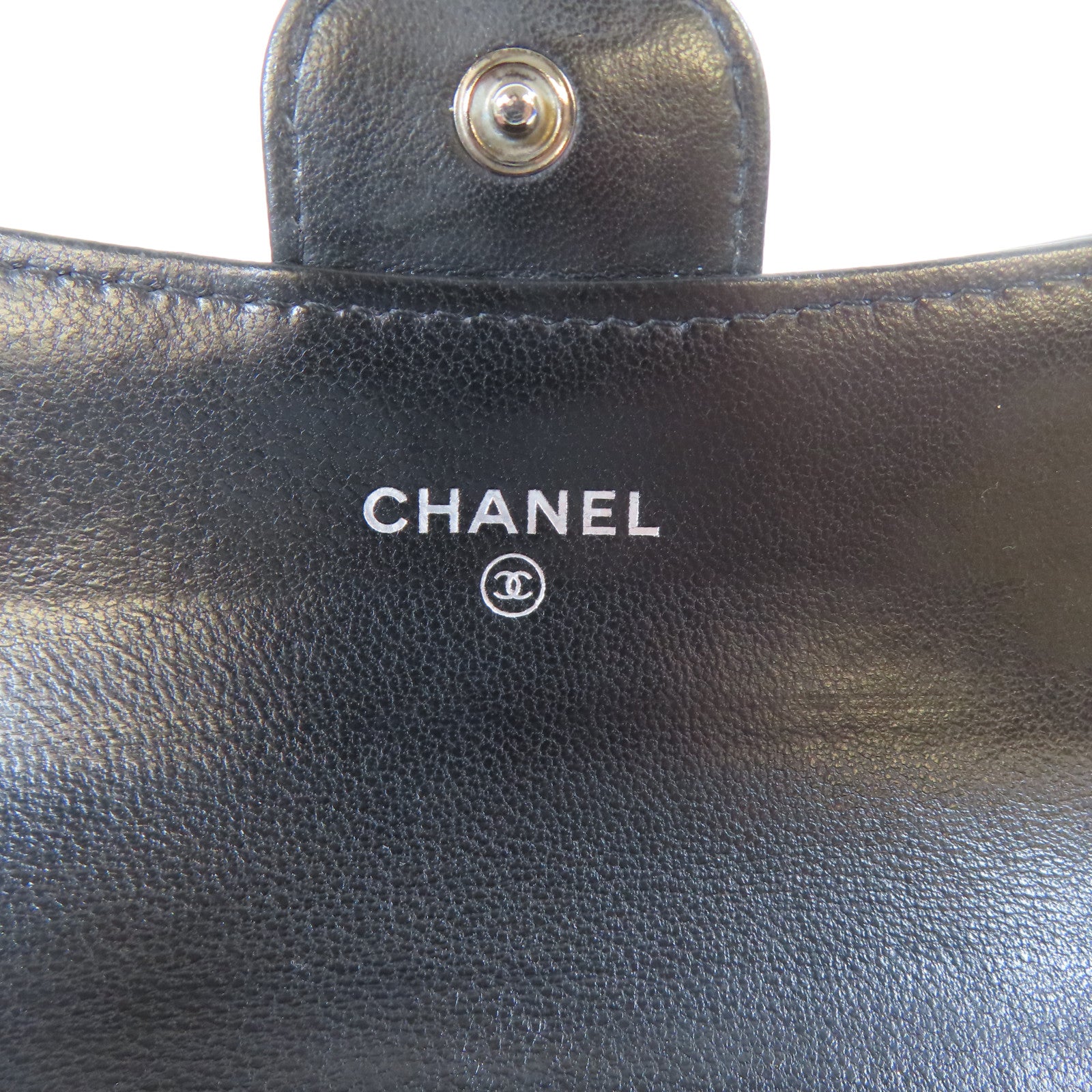 CHANEL 菱格羊皮皮革Card Case銀扣卡片套黑色