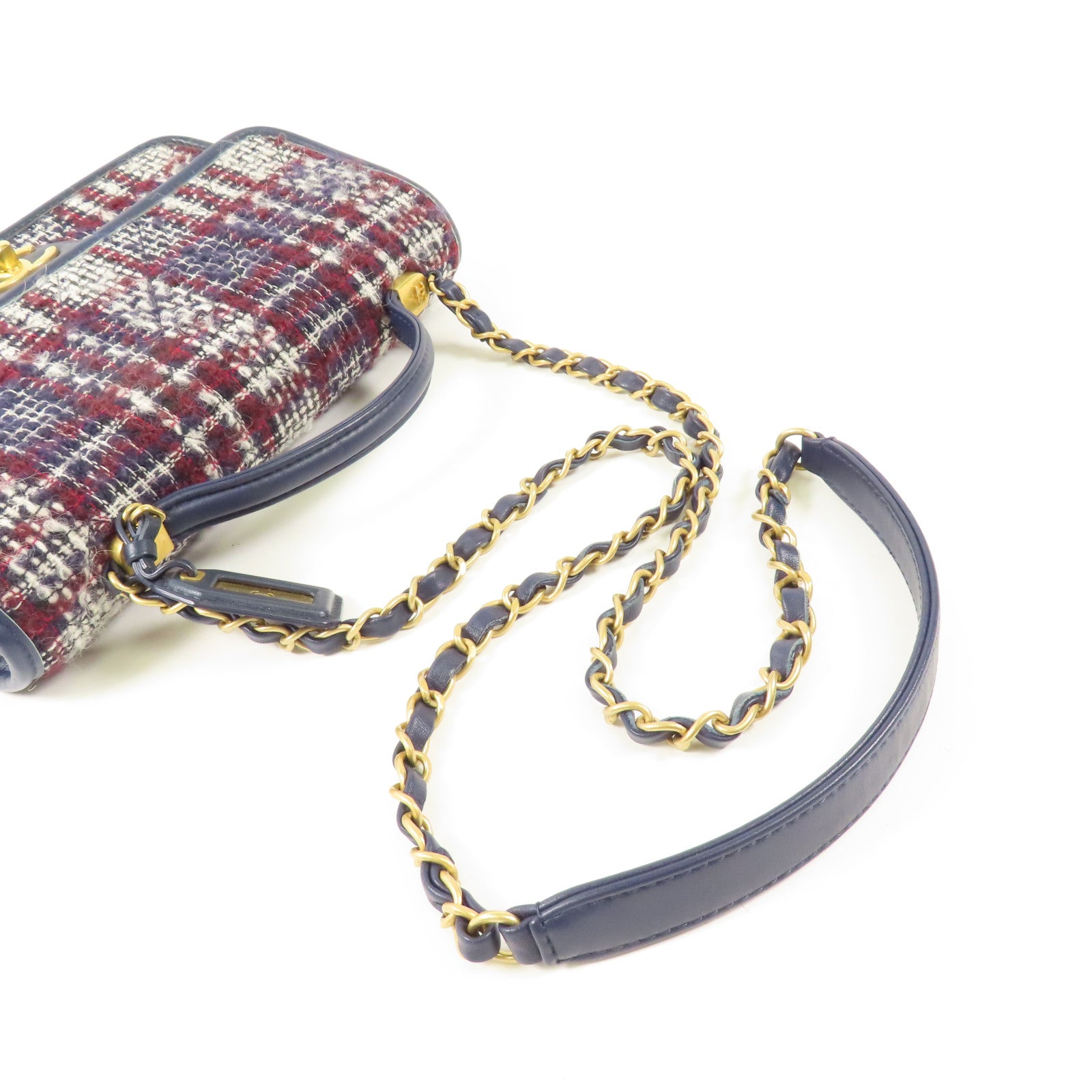CHANEL 【激減優惠】斜紋軟呢Small Flap Bag Top Handle金扣手挽肩背兩用袋
