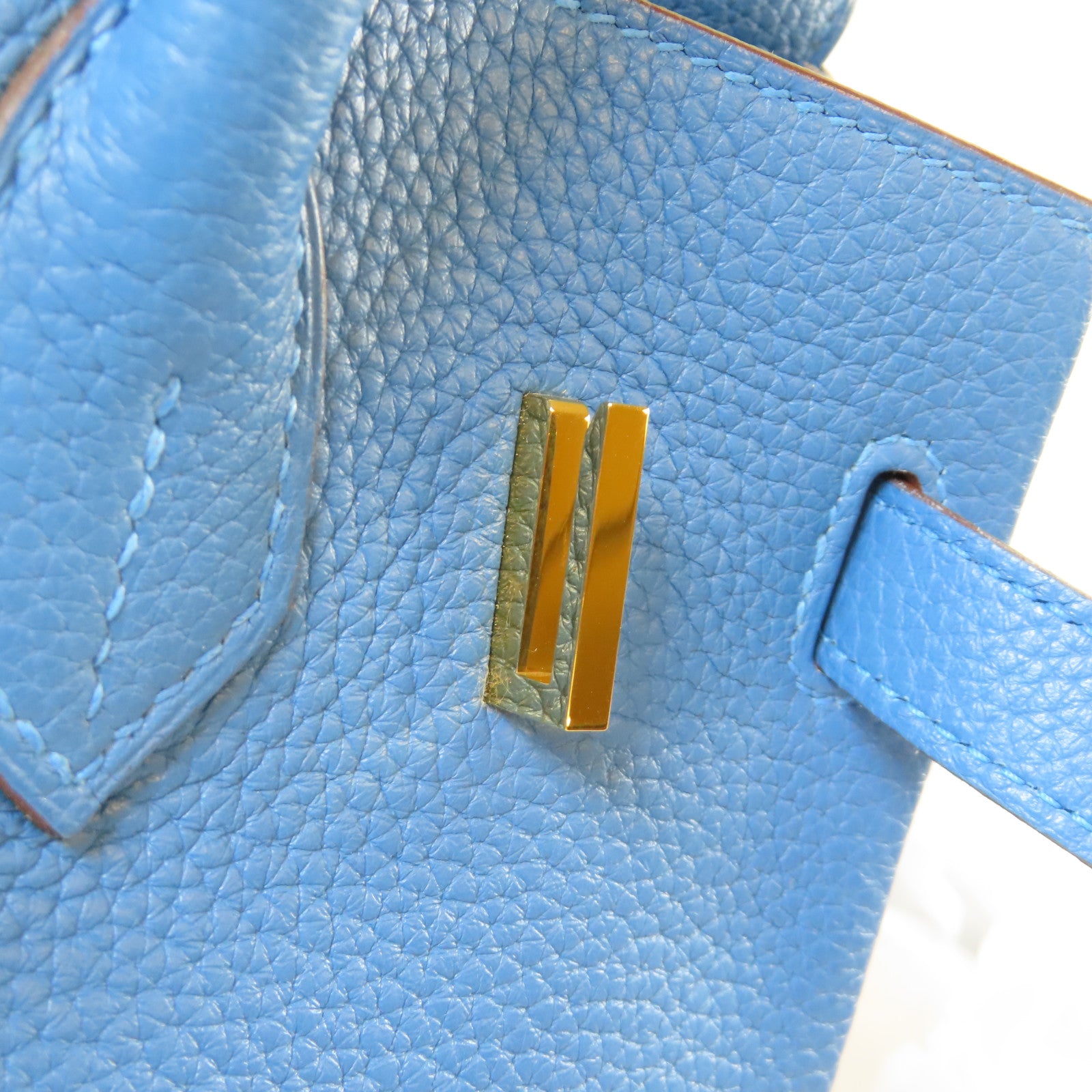 HERMES Clemence皮革Birkin 30金扣手挽袋土耳其藍色