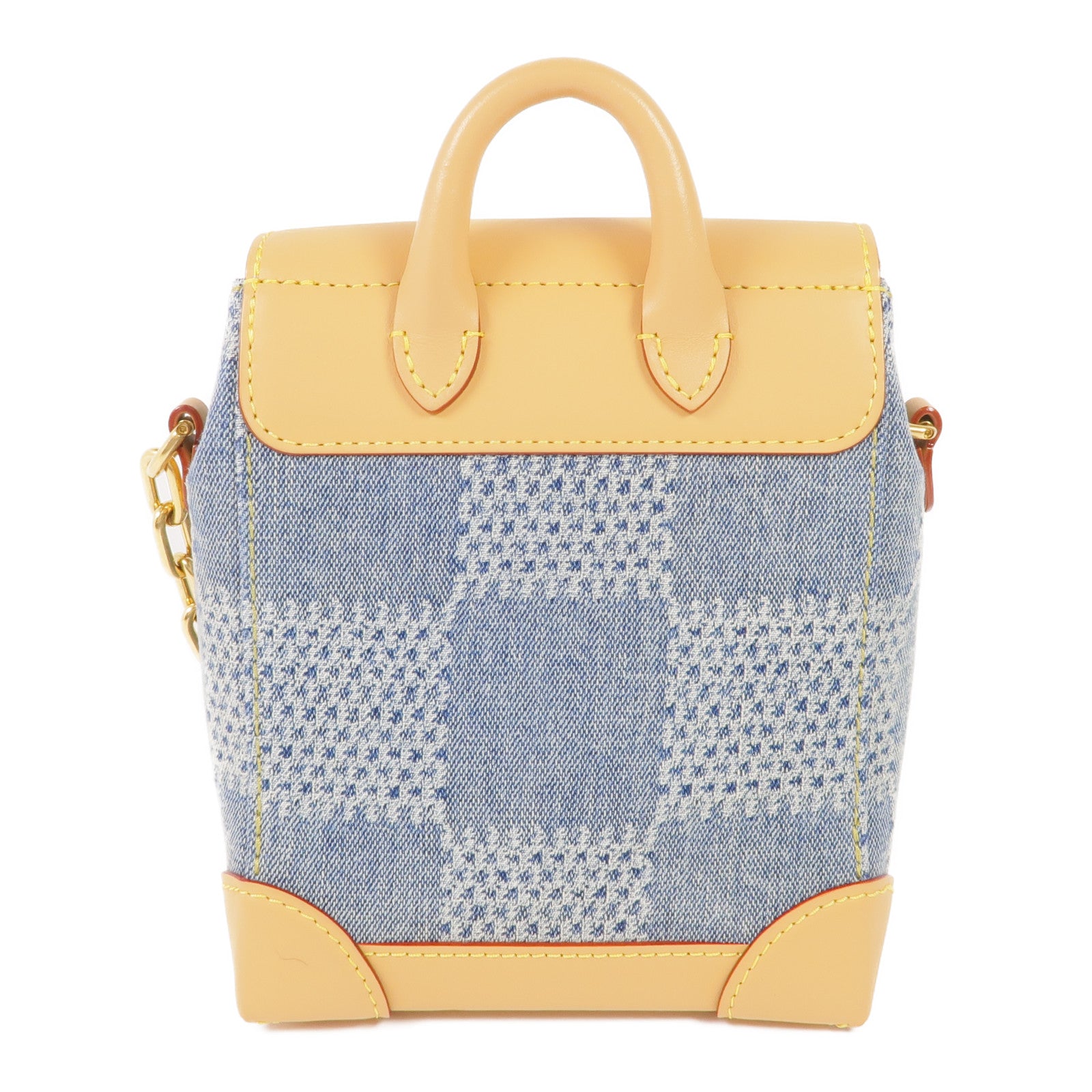 LOUIS VUITTON Damier Denim/牛皮皮革Nano Steamer金扣手挽肩背兩用袋