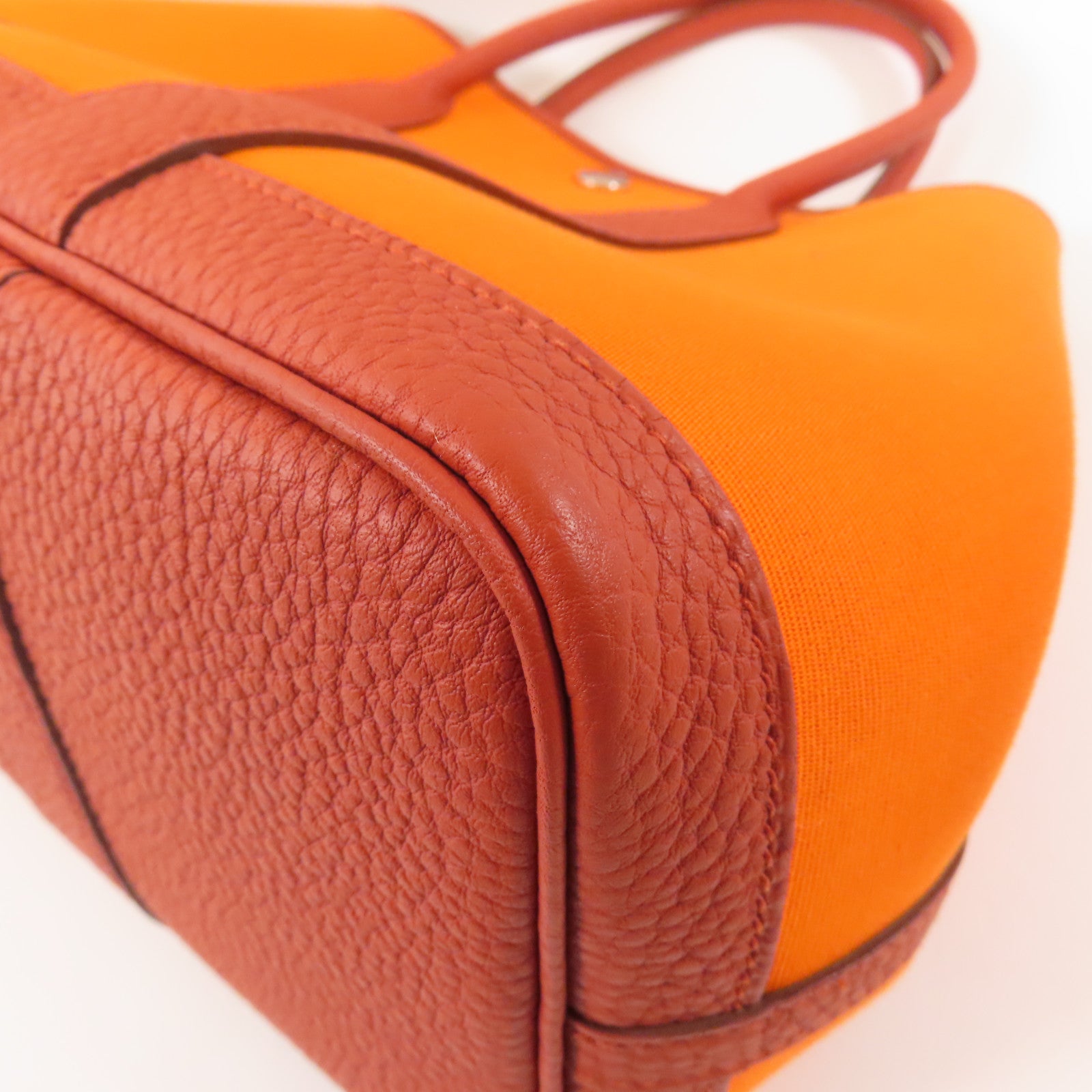 HERMES 帆布Garden Party TPM銀扣手挽袋橙色