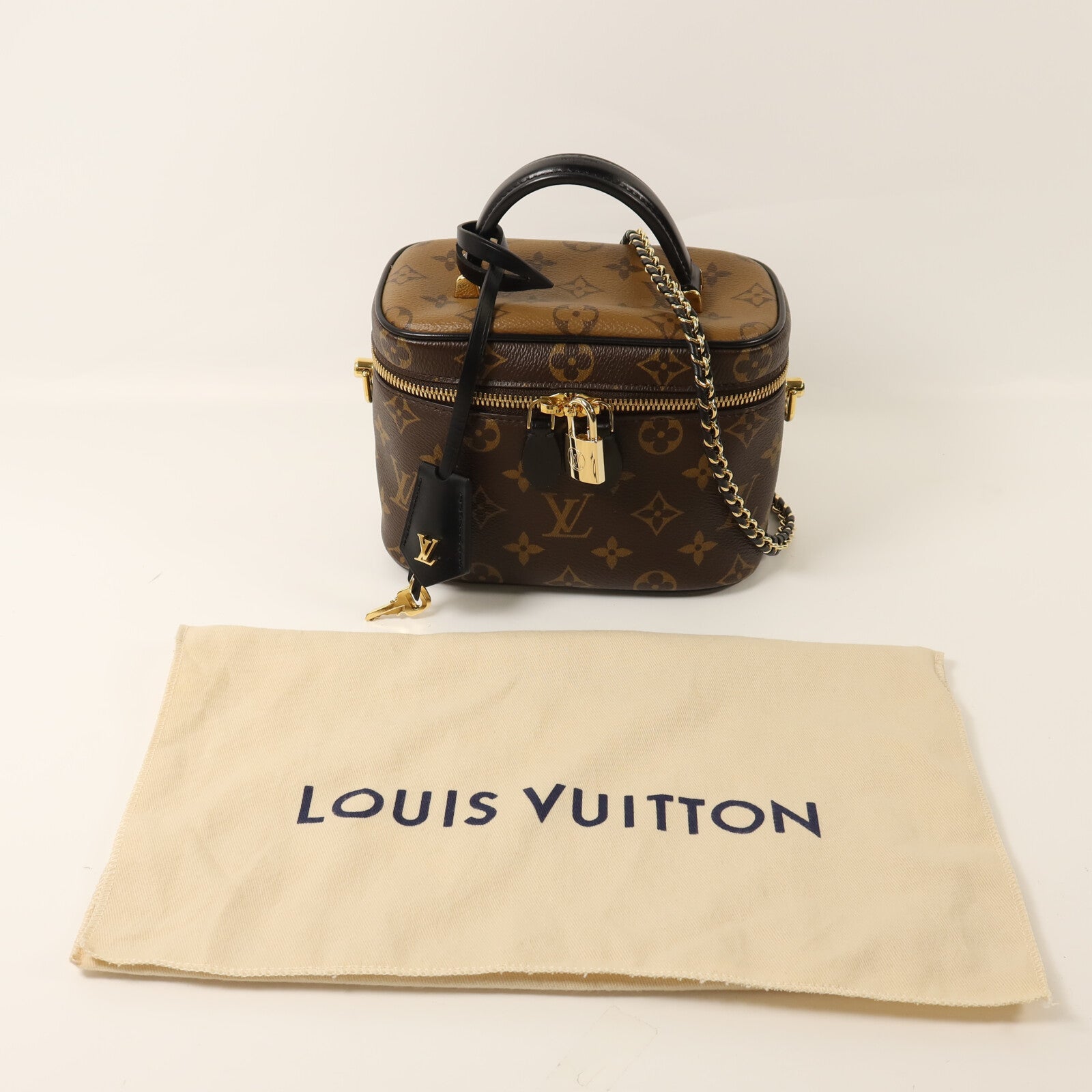LOUIS VUITTON Monogram Reverse Vanity PM金扣鏈帶手挽肩背兩用袋