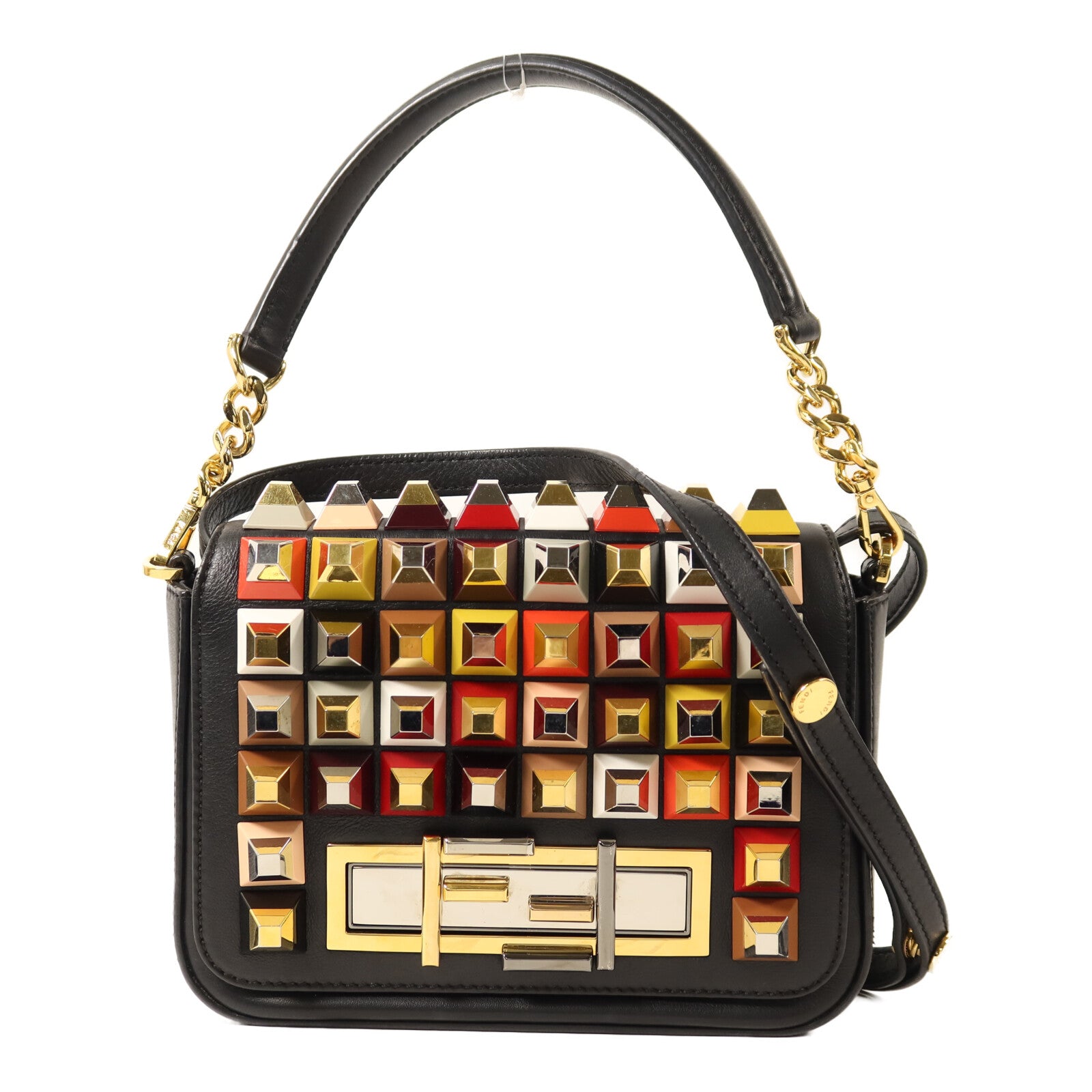 FENDI 牛皮皮革3 Baguette Squared鏈帶手挽肩背兩用袋