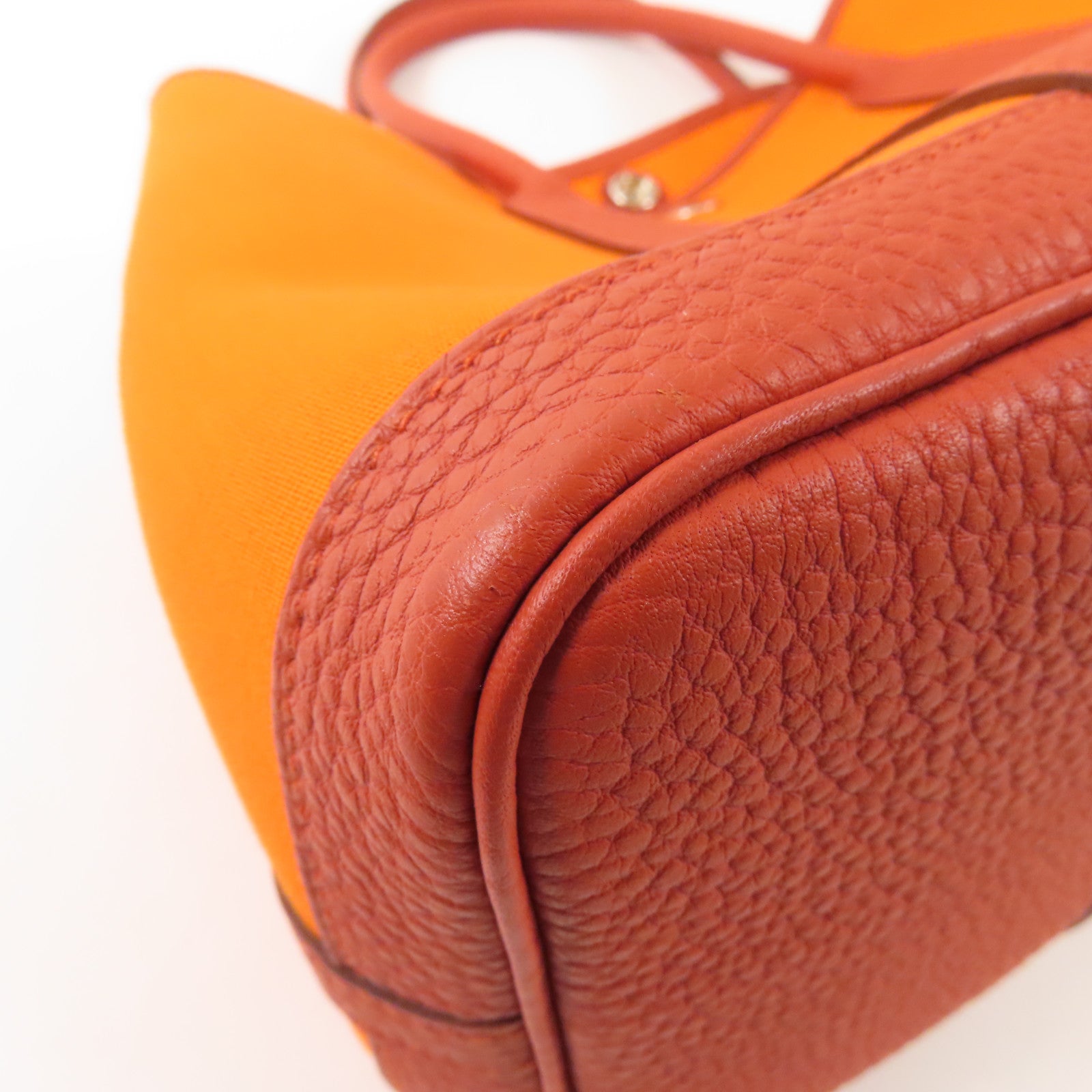 HERMES 帆布Garden Party TPM銀扣手挽袋橙色
