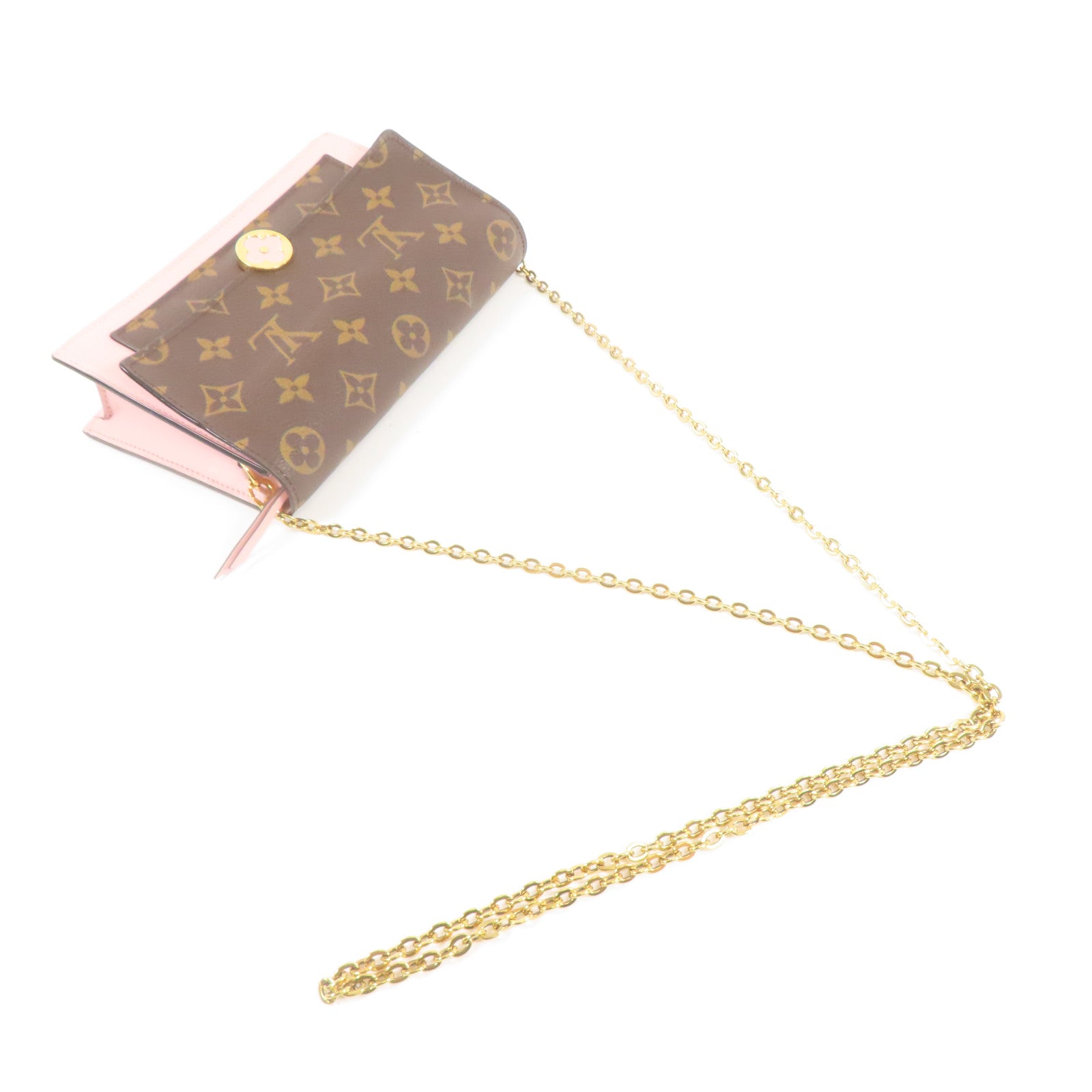 LOUIS VUITTON LV Flore Chain Wallet Shoulder Bag M67405 Monogram Brown Pink