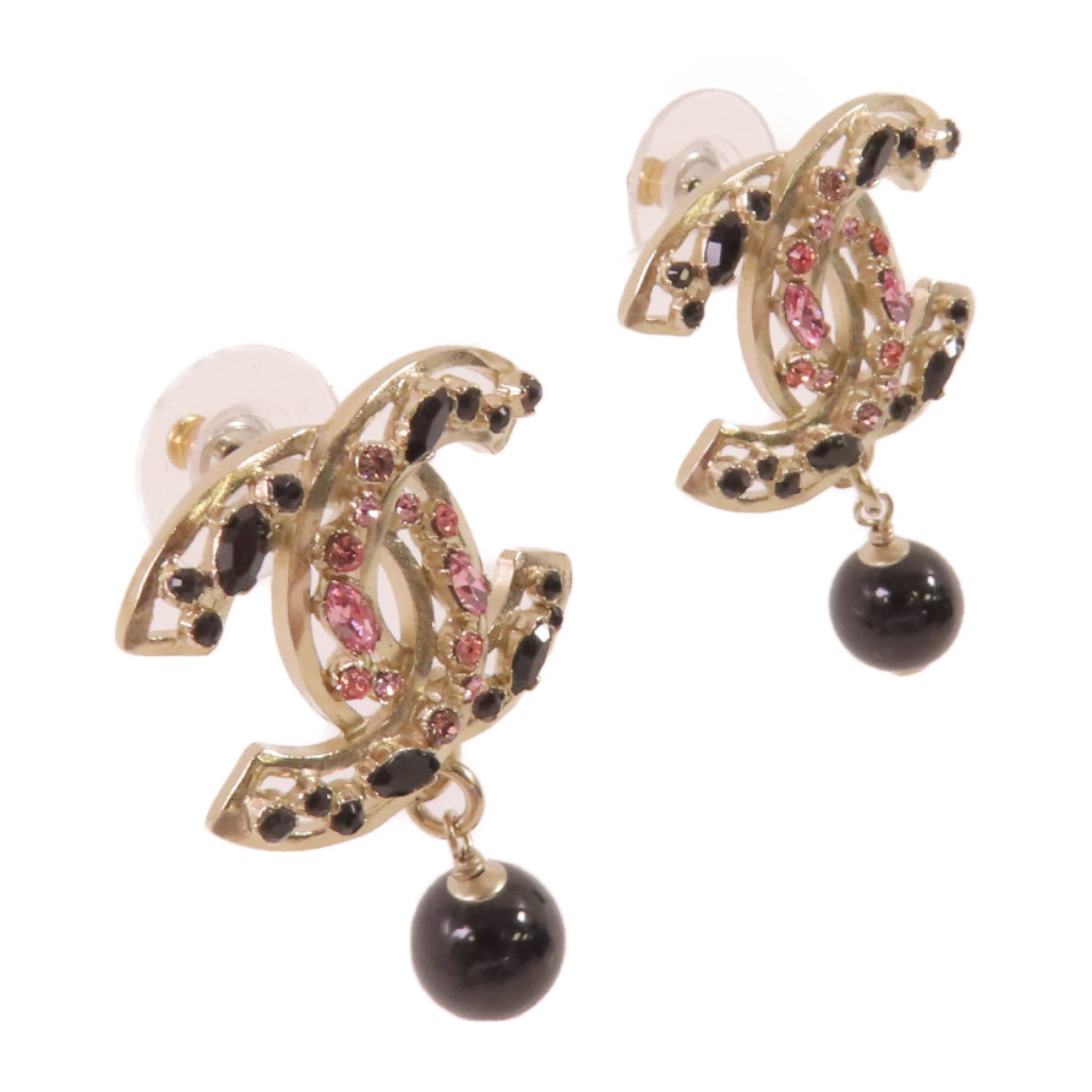 CHANEL 金屬/仿珍珠/水鑽CC Earrings金扣耳環金色/黑色/粉紅色