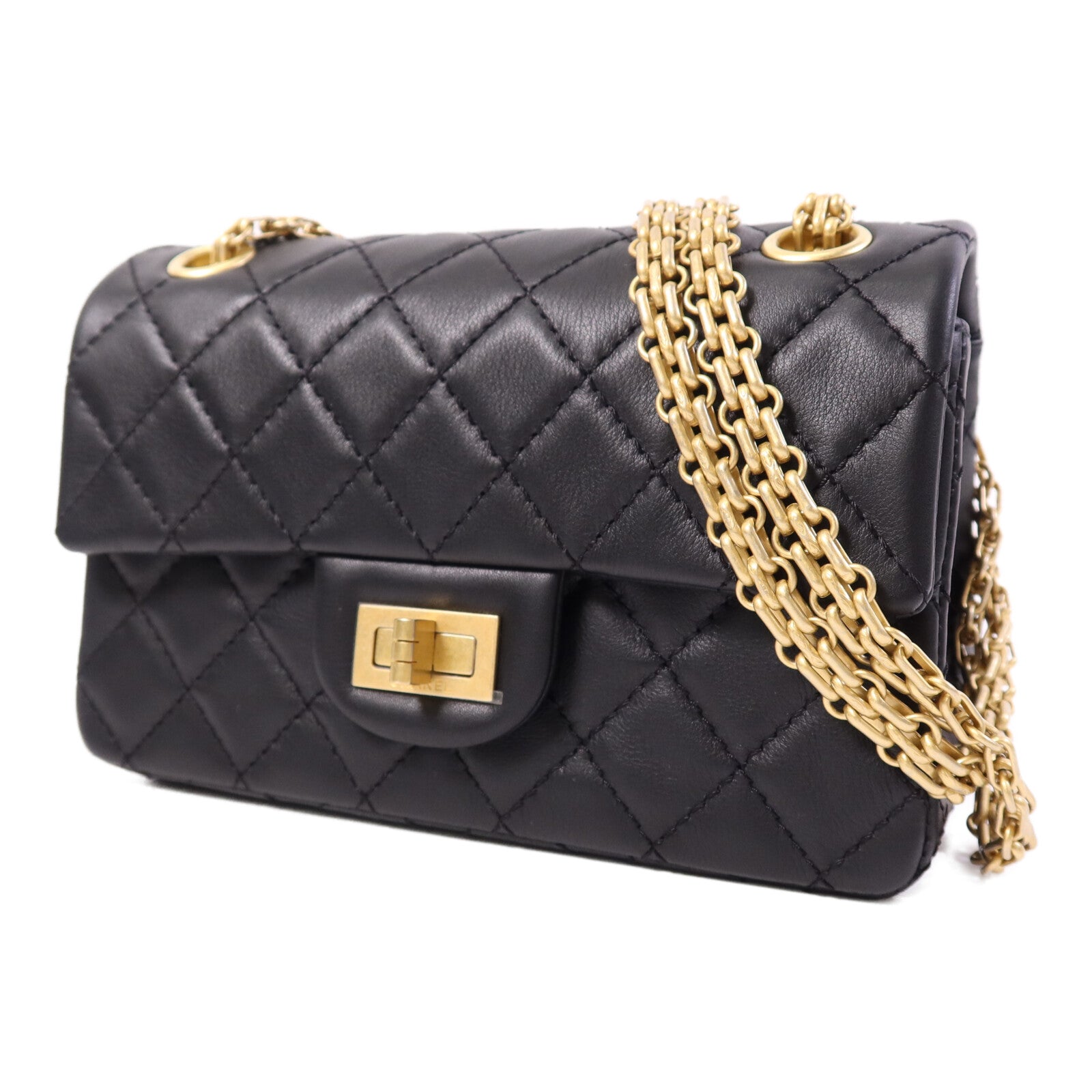 CHANEL 牛皮皮革Mini 2.55金扣鏈帶肩背袋