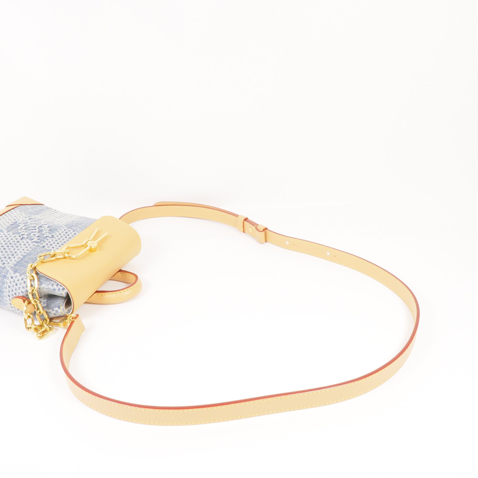 LOUIS VUITTON Damier Denim/牛皮皮革Nano Steamer金扣手挽肩背兩用袋