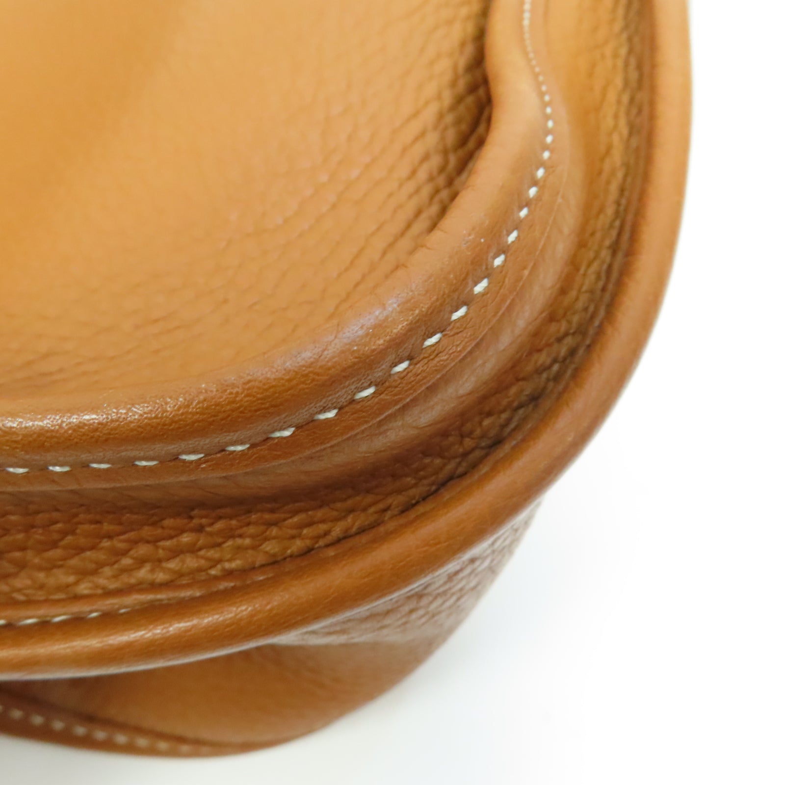 HERMES Clemence皮革Evelyne GM銀扣肩背袋經典駝色
