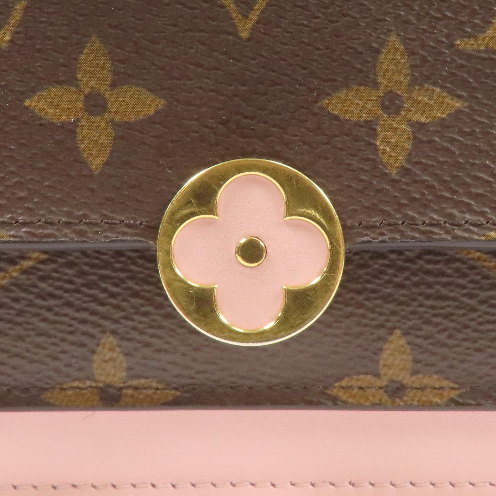 LOUIS VUITTON LV Flore Chain Wallet Shoulder Bag M67405 Monogram Brown Pink
