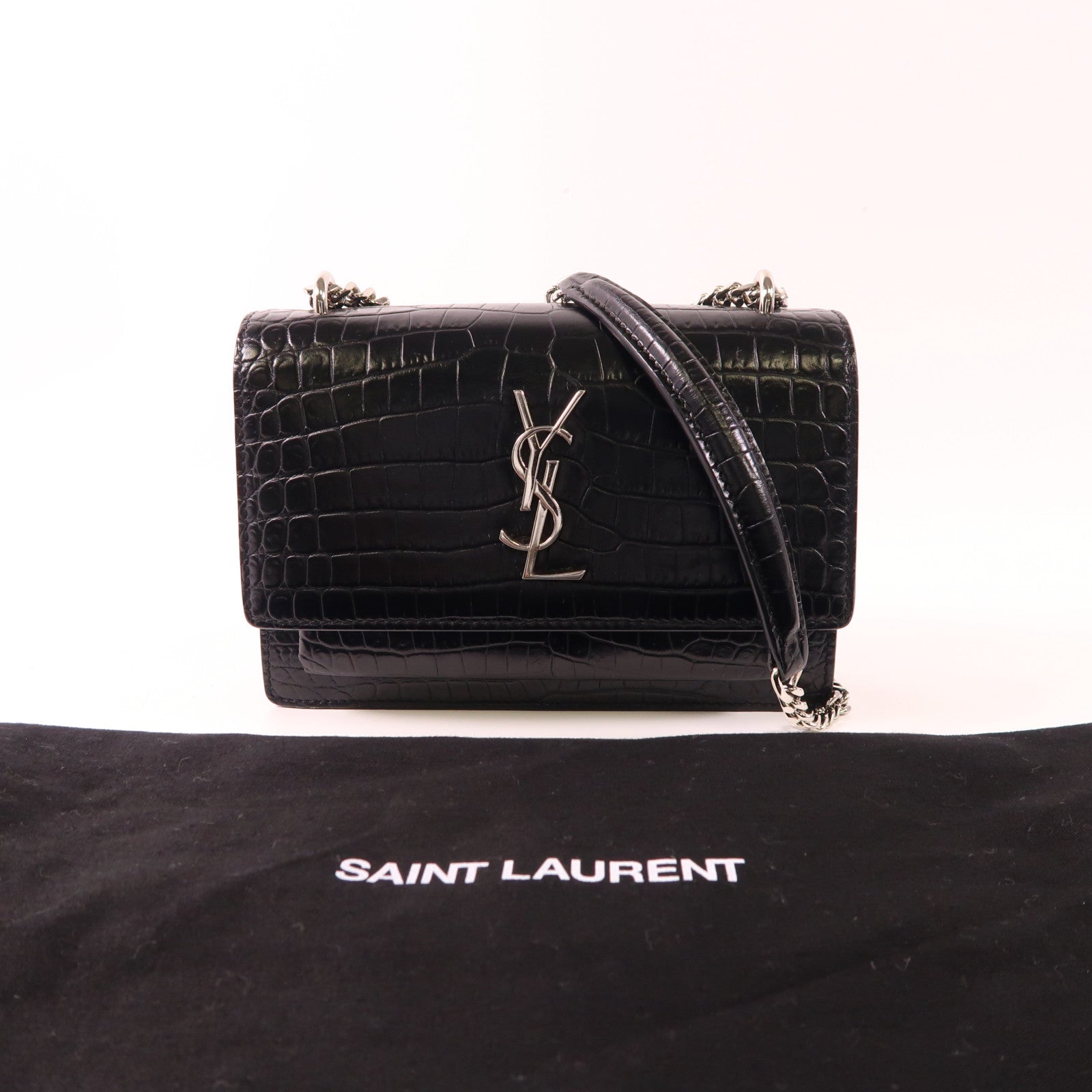SAINT LAURENT 牛皮皮革Sunset Mini銀扣鏈帶肩背袋