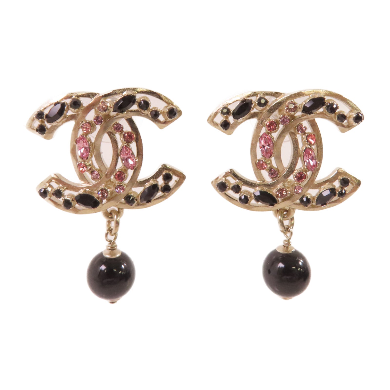 CHANEL 金屬/仿珍珠/水鑽CC Earrings金扣耳環金色/黑色/粉紅色